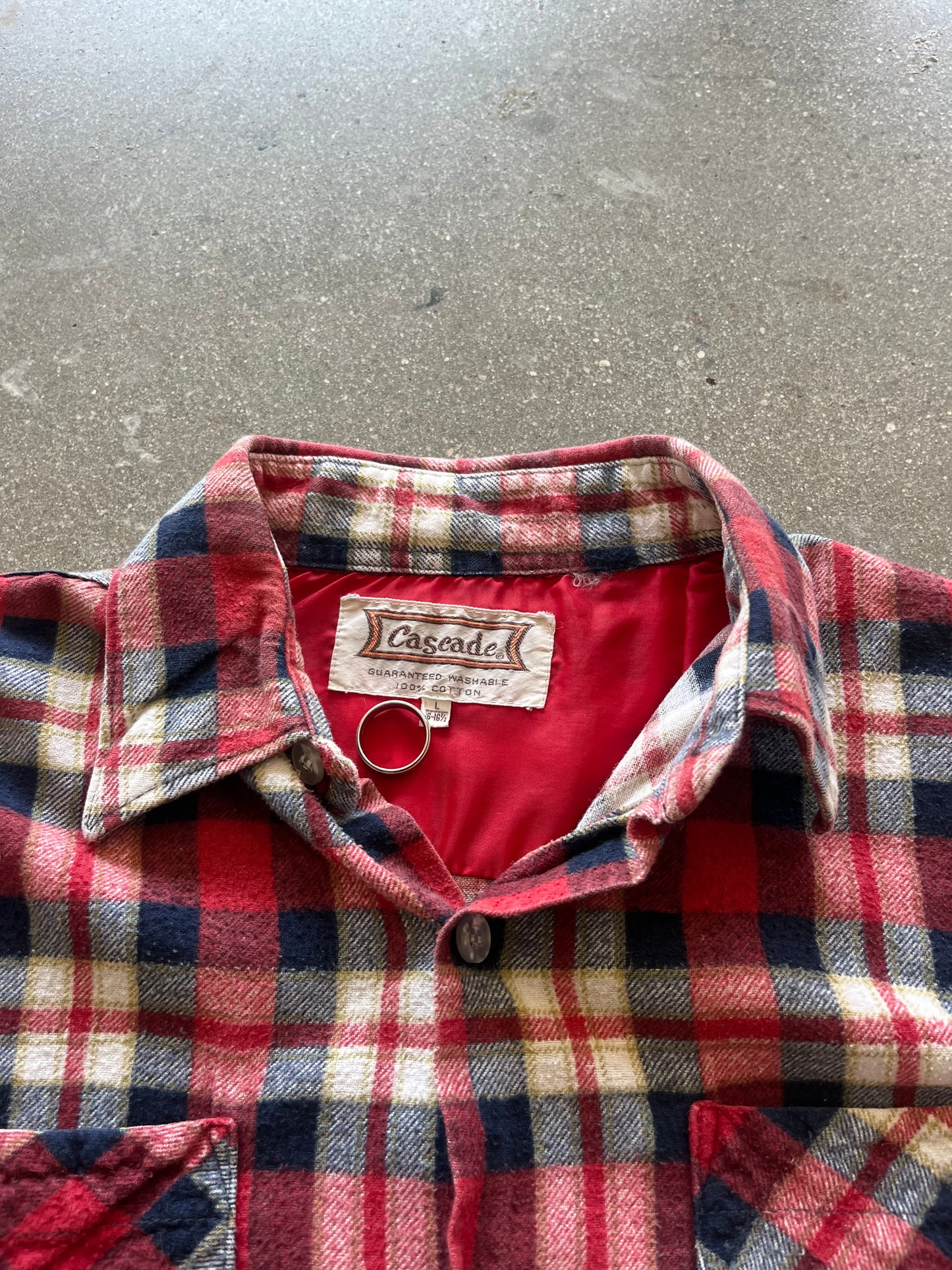 80’S RED CASEADE WOVEN FLANNEL - BOXY M/L