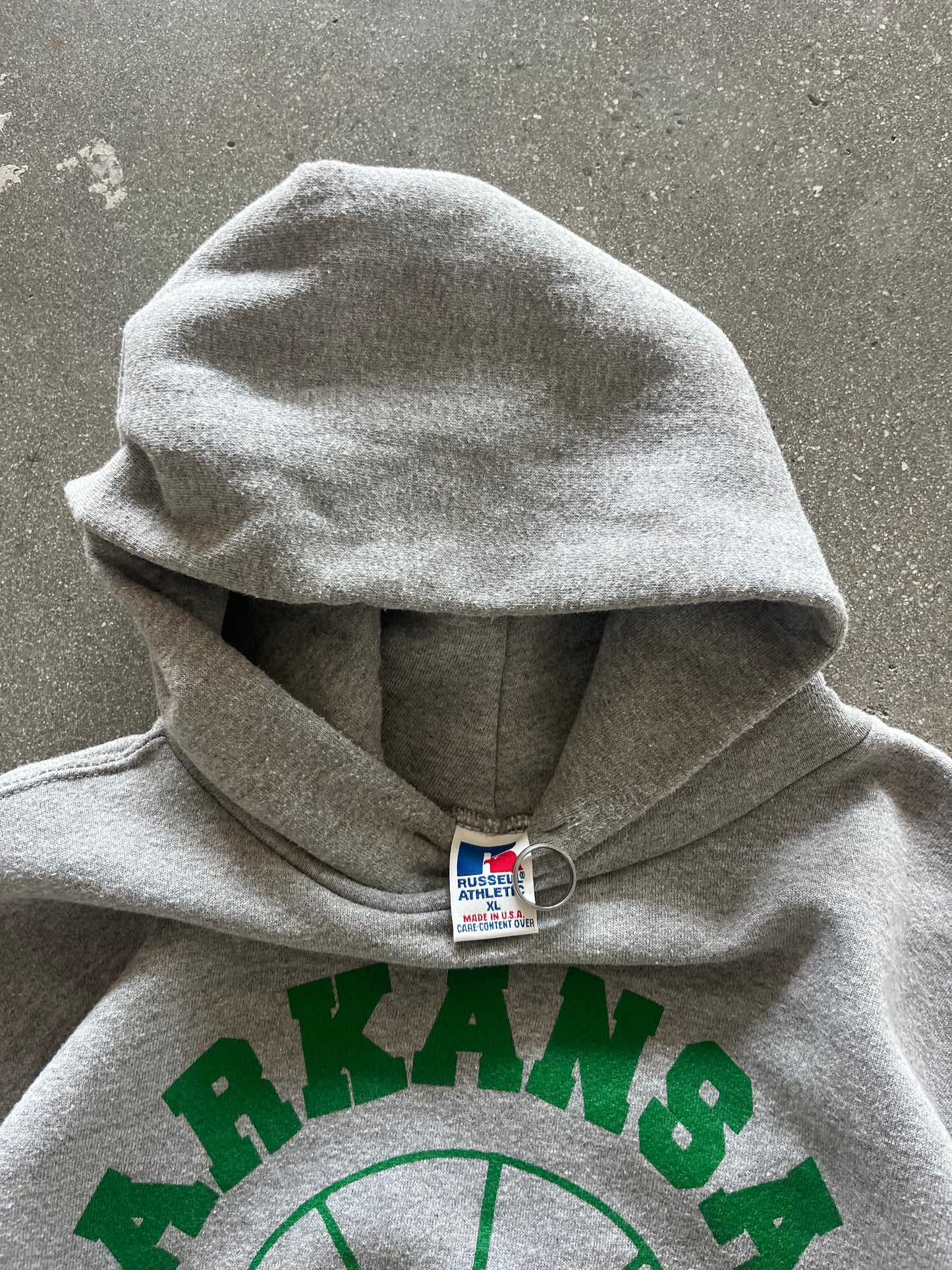 90’S HEATHER GRAY “ARKANSAS MONTCELLO” RUSSELL HOODIE - BOXY L/XL