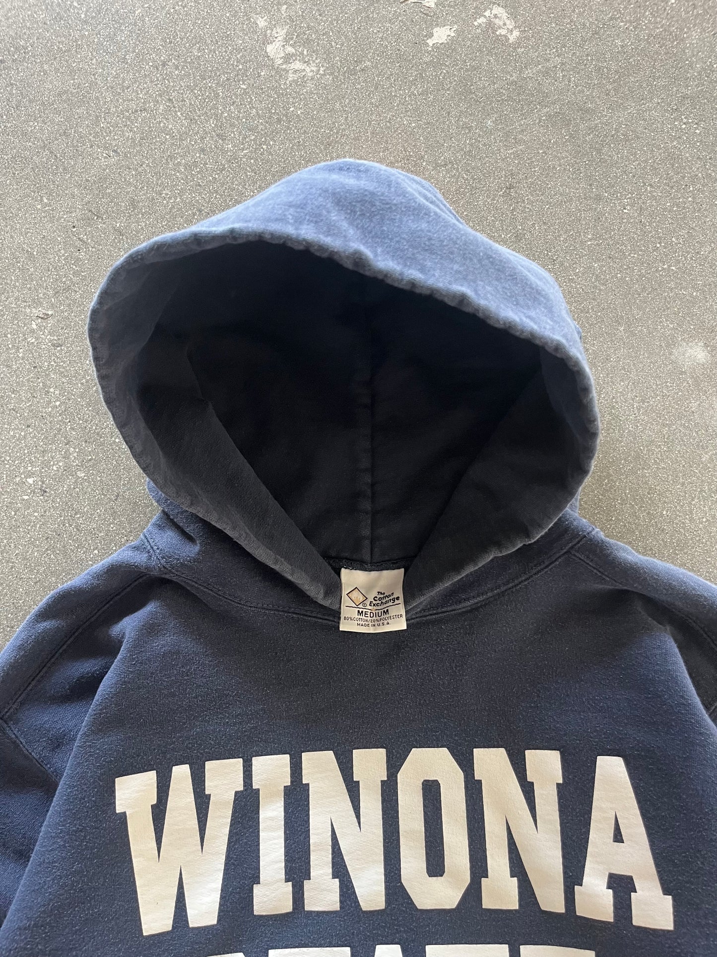 90’S NAVY BLUE “WINONA STATE” HOODIE - BOXY M