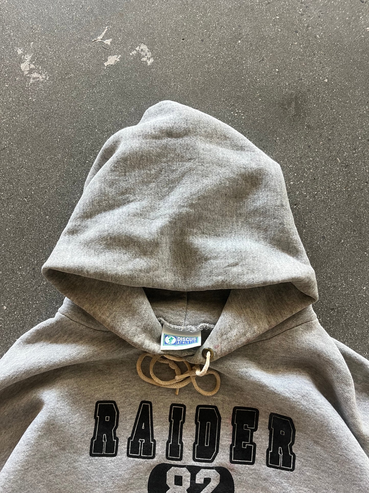 90’S HEATHER GRAY “RAIDERS TRACK” HOODIE - BOXY XL
