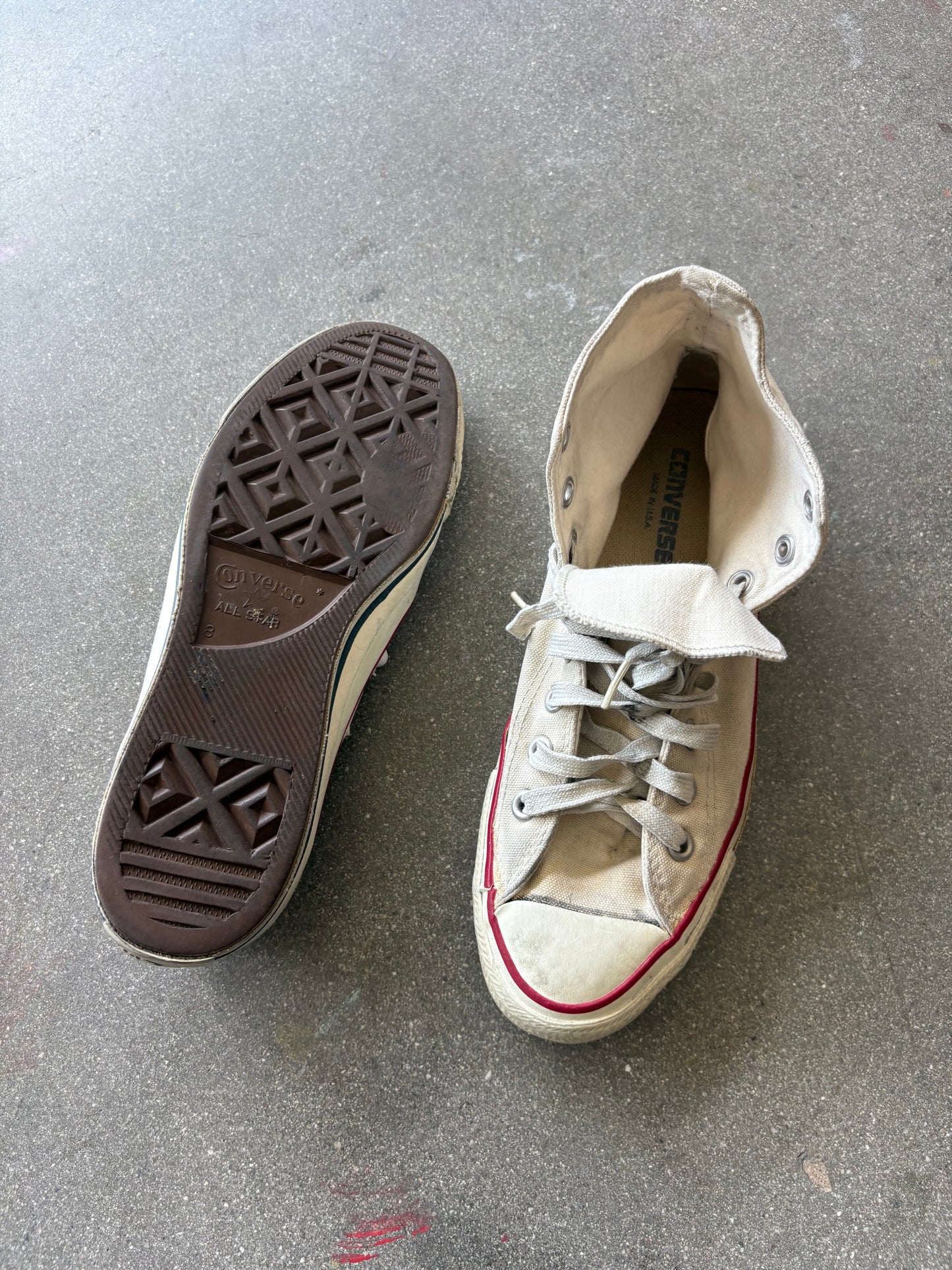 miUSA 90’S HIGH TOP STUDDED BEIGE CONVERSE - 8 US MENS