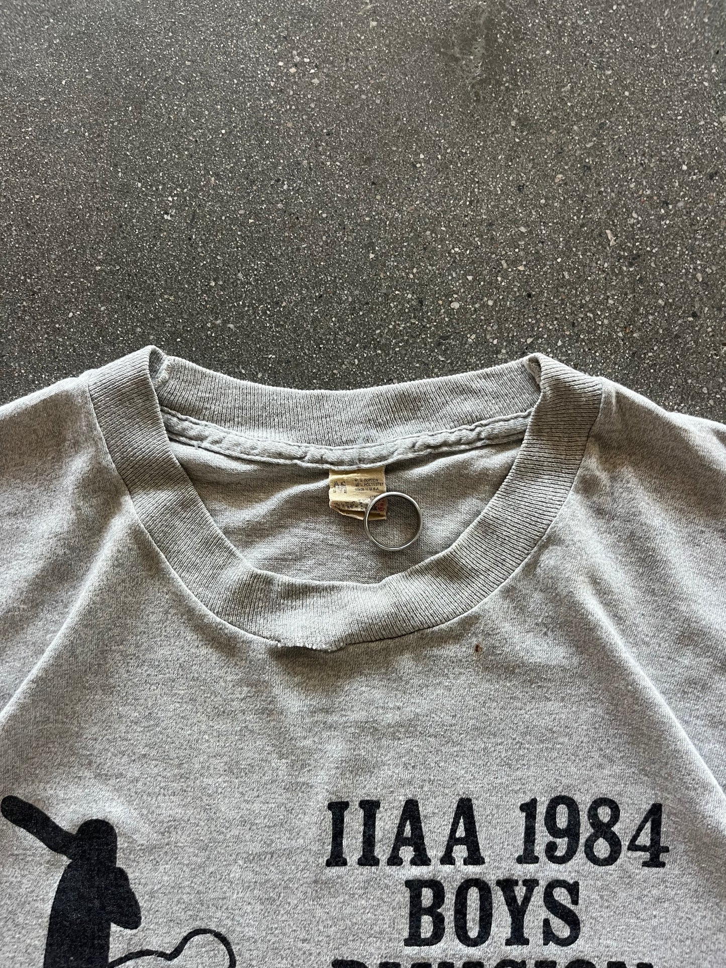 80’S HEATHER GRAY “IIAA SOCCER CHAMPS” TEE - M