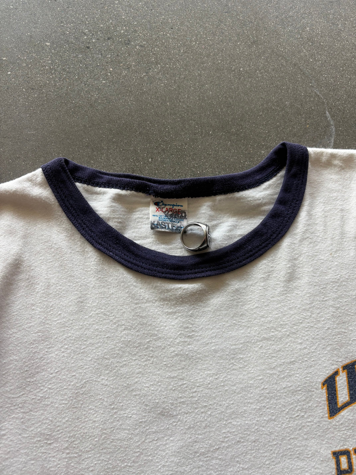 80’S CHAMPION “USM PHYS ED” RINGER TEE - L/XL
