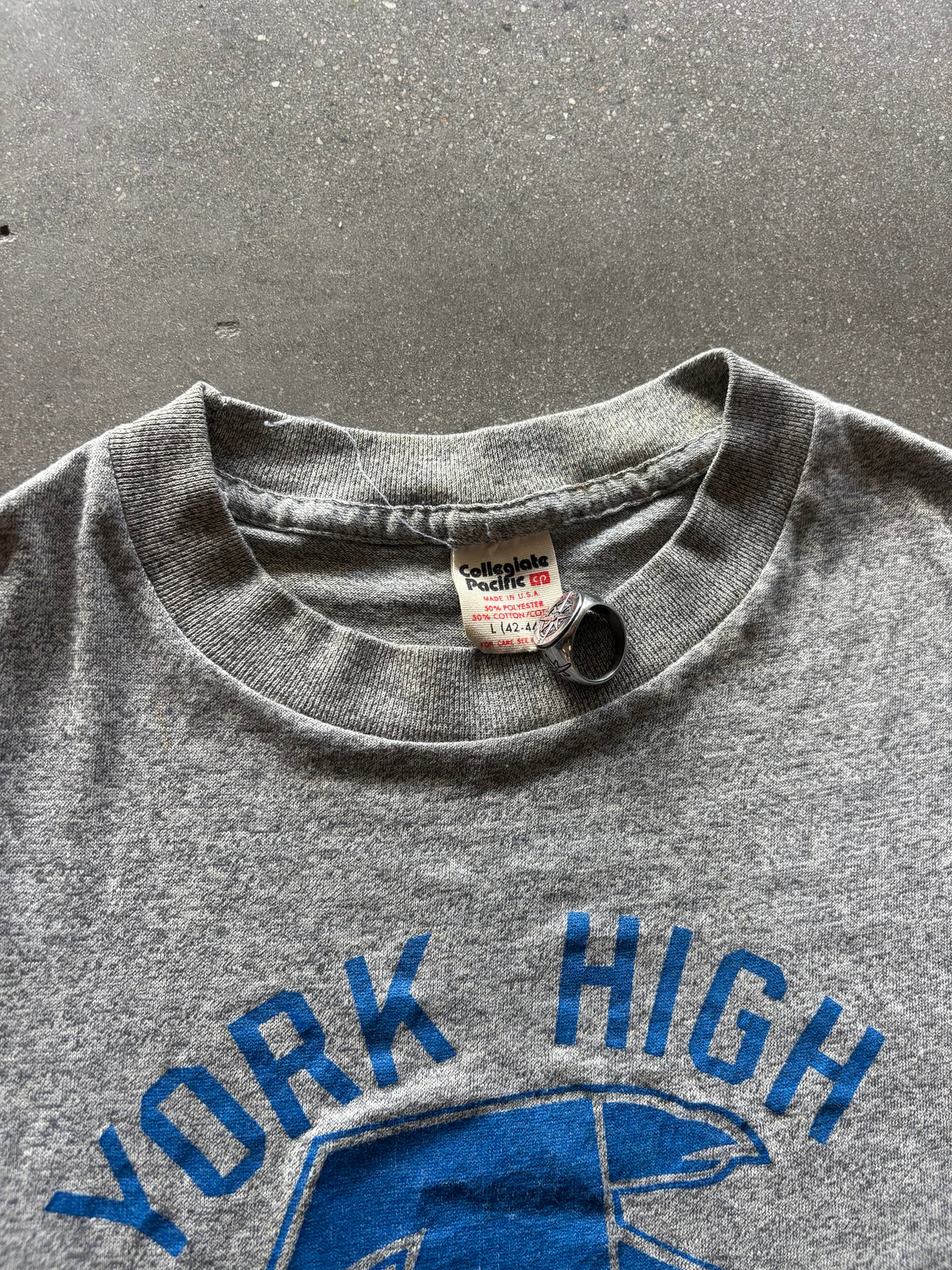 80’S HEATHER GRAY “YORK HIGH” TEE - M/L