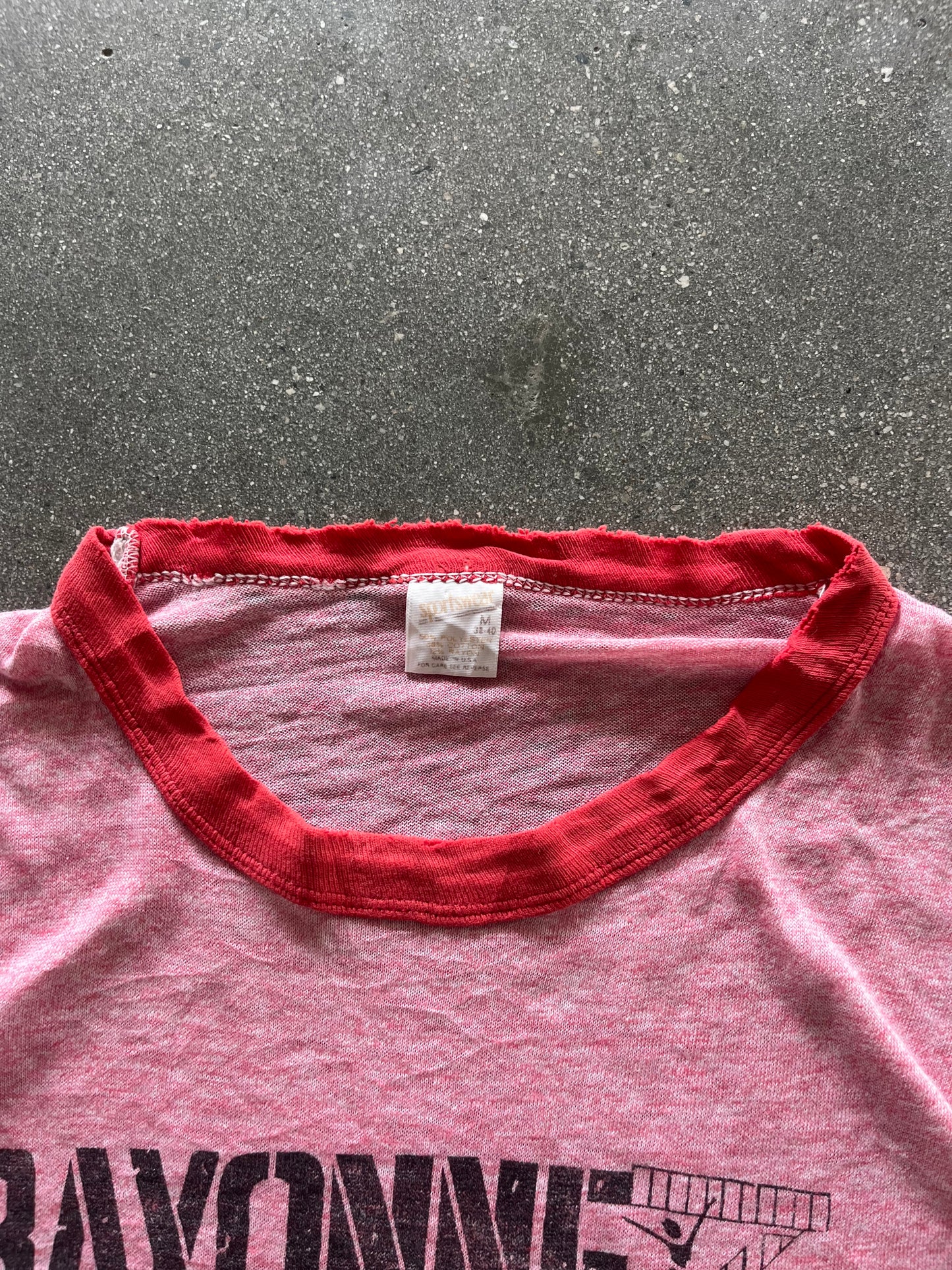 70’S SALMON “BAYONNE BRIDGEMEN” RINGER TEE - M