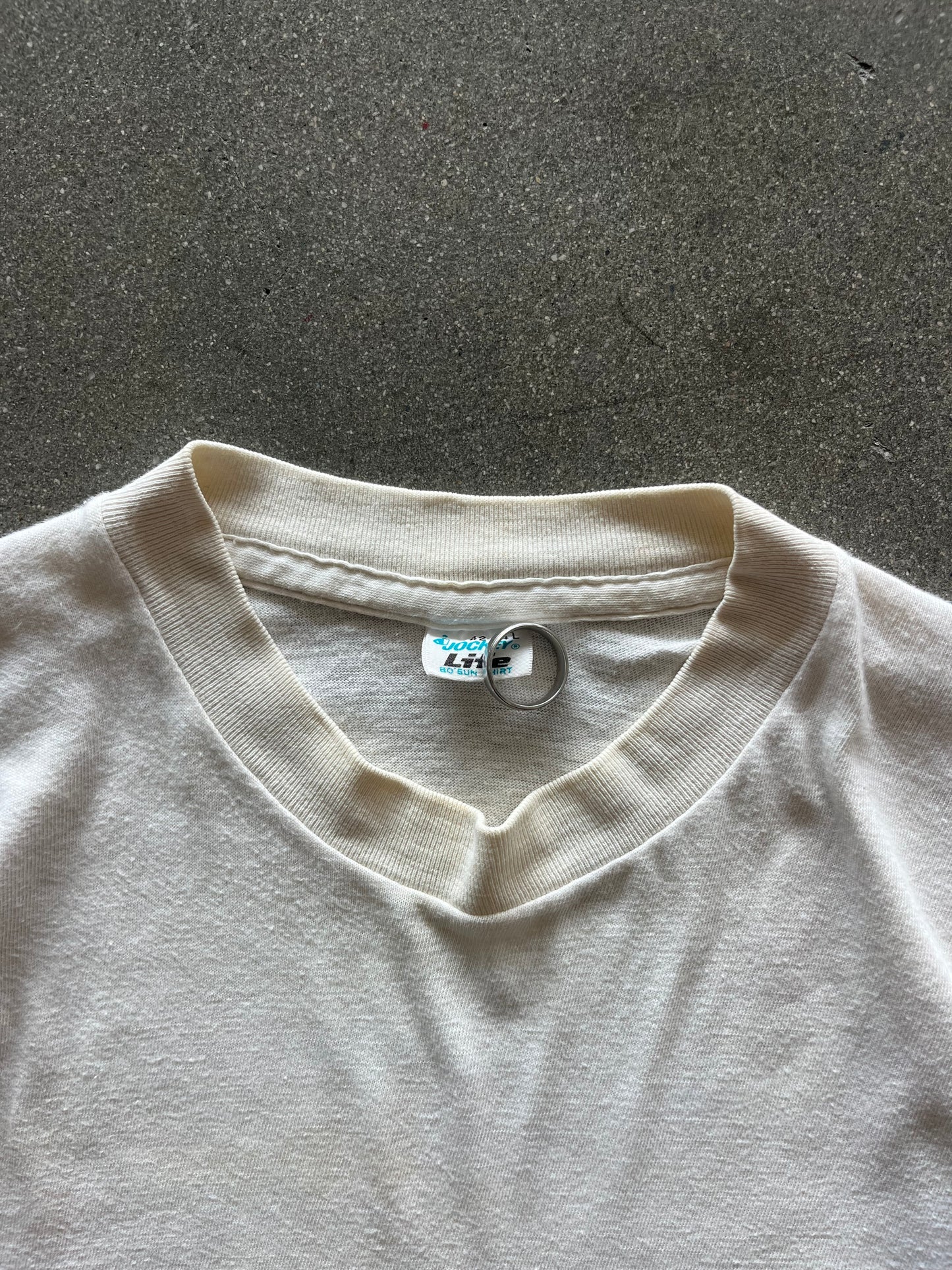 70’S THRASHED WHITE JOCKEY BLANK TEE - L