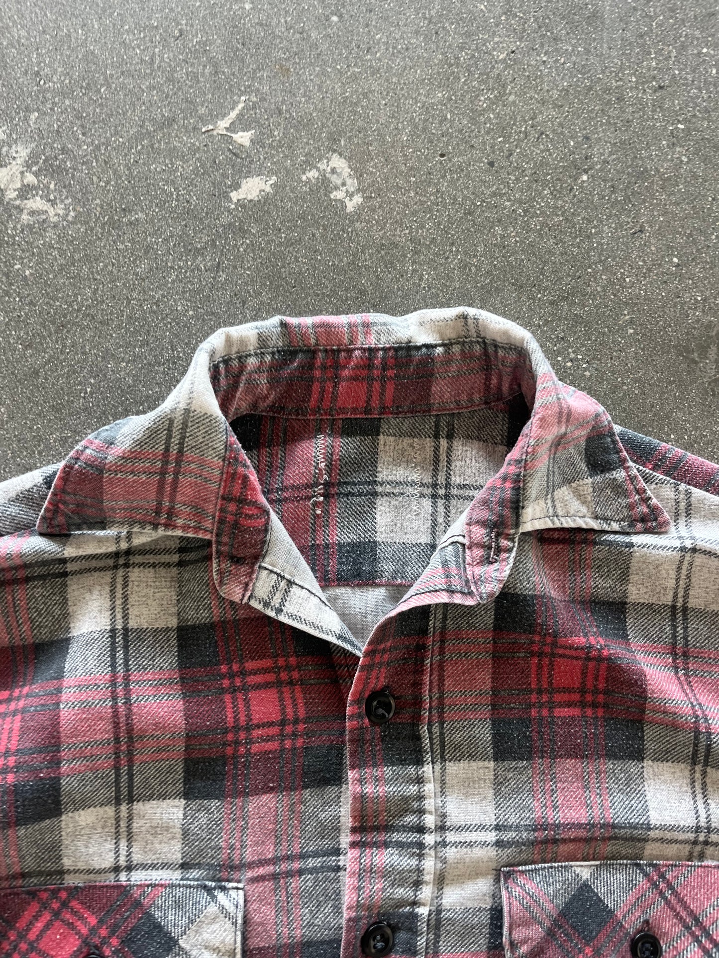 70’S RED PLAID WOVEN FLANNEL - M/L