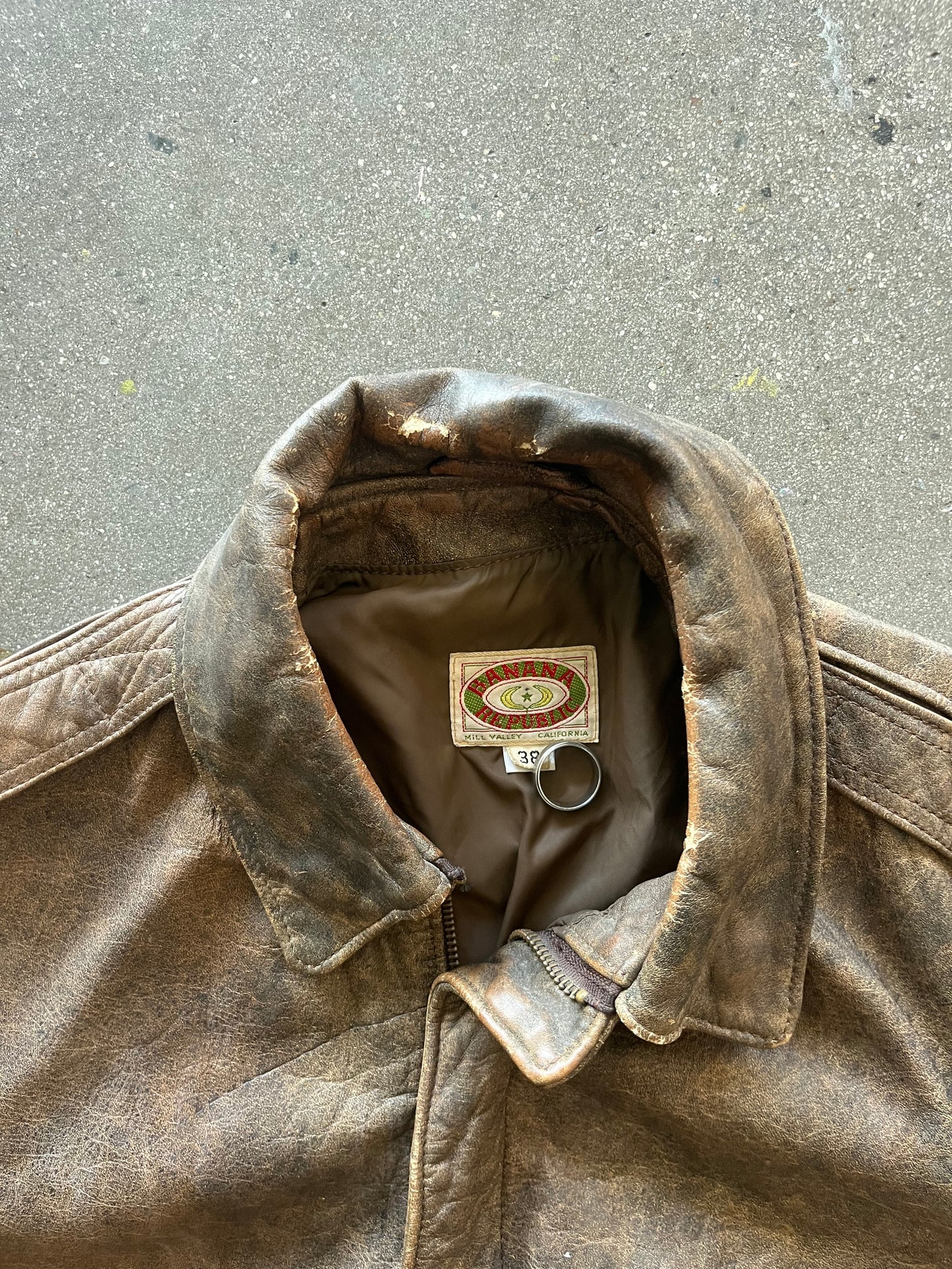 80’S BANANA REPUBLIC BROWN LEATHER FLIGHT JACKET - S/M
