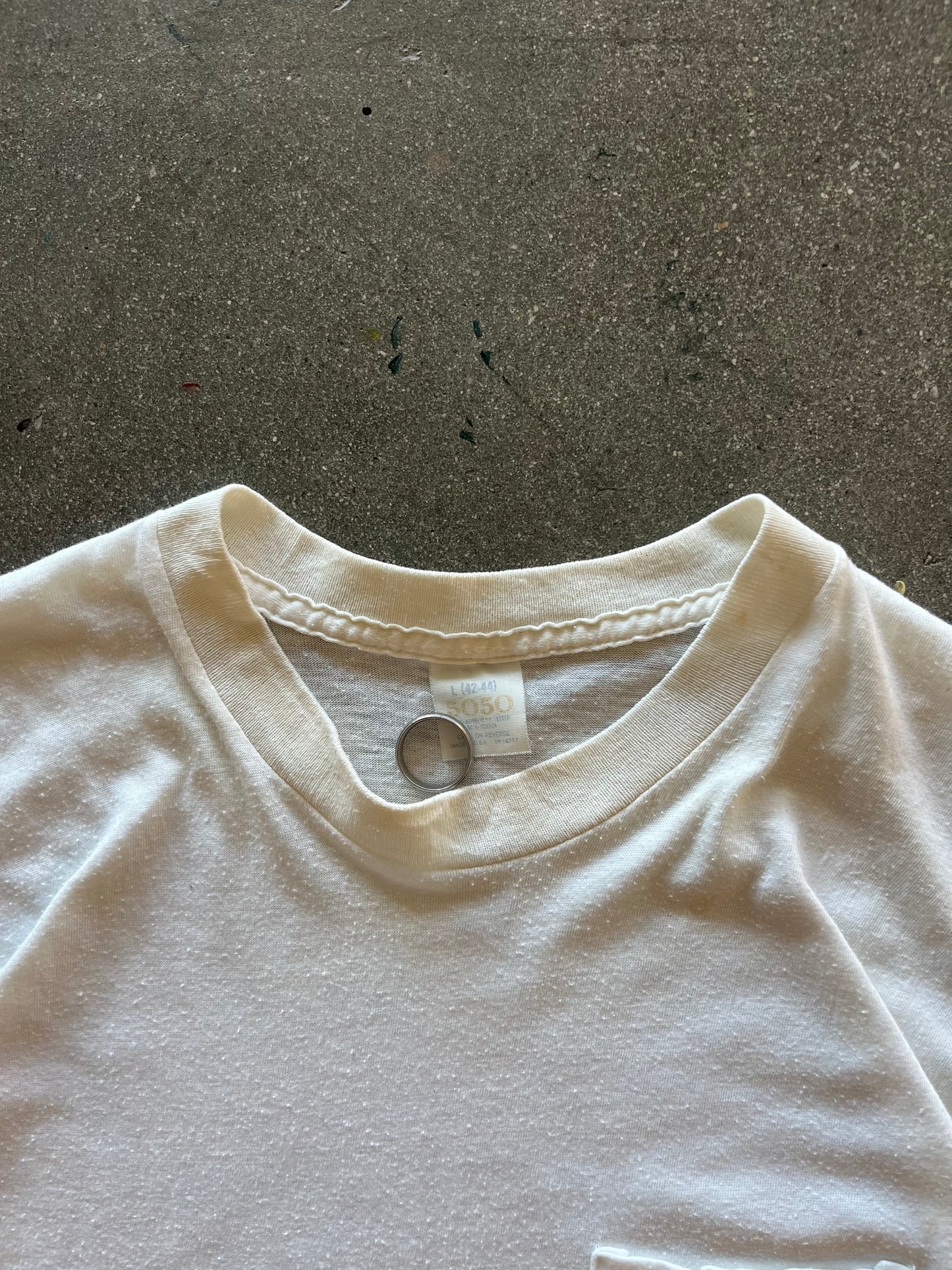 80’S WHITE SELVEDGE POCKET TEE - S/M