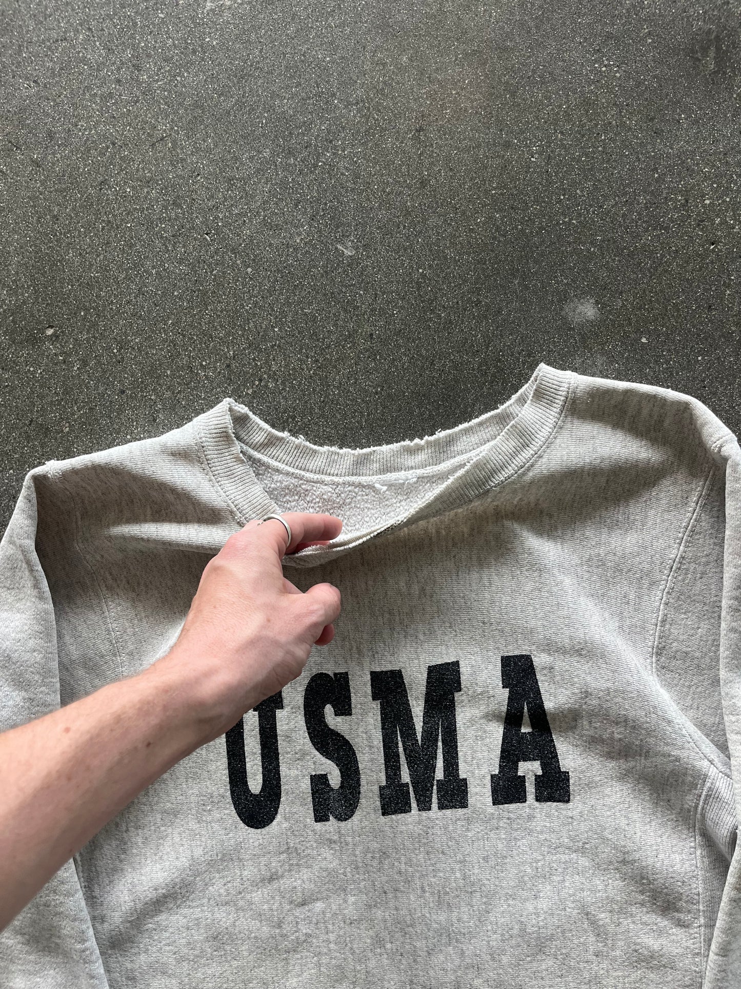 80’S DISTRESSED “USMA” REVERSE WEAVE - BOXY M