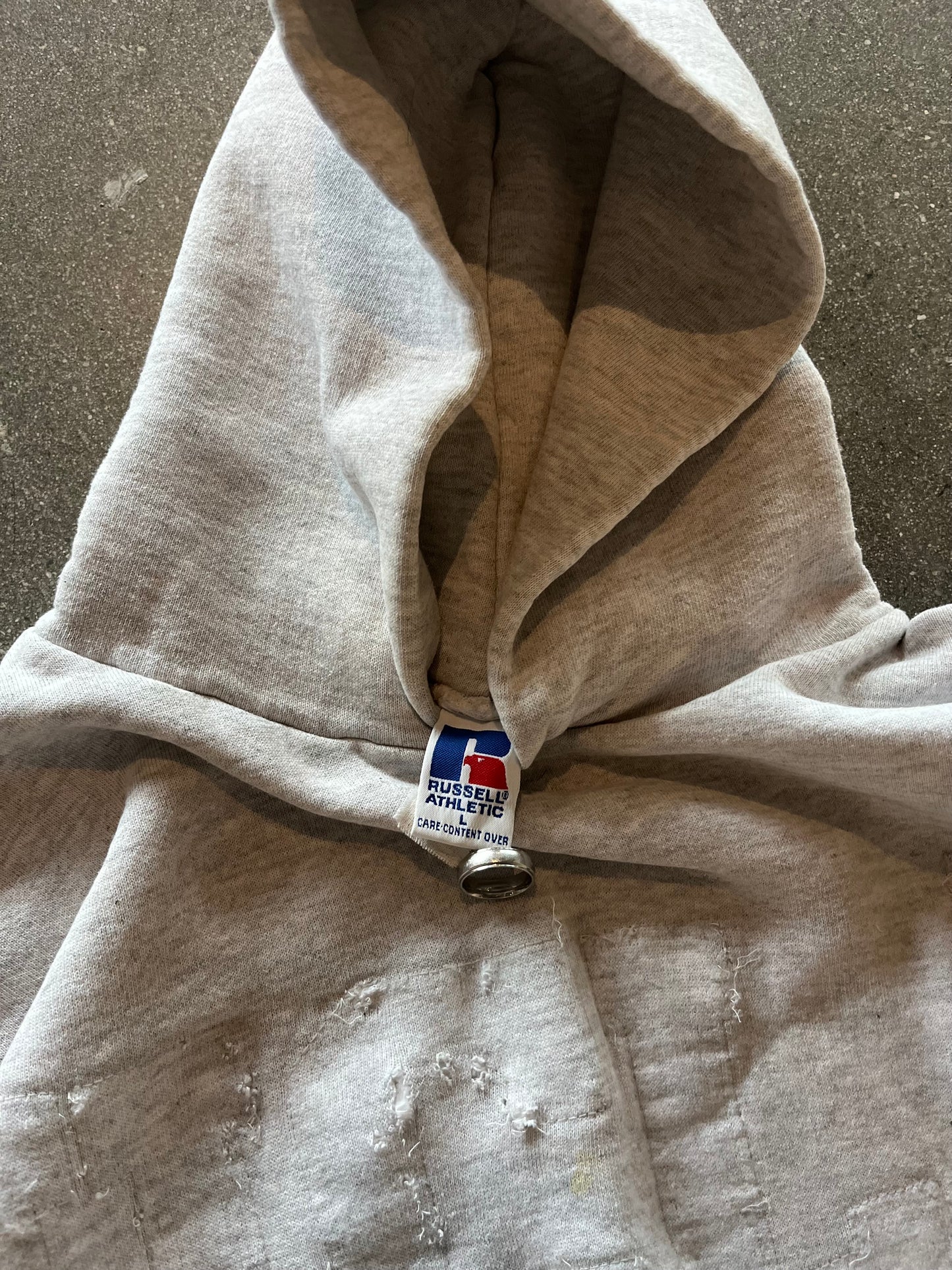 90’S HEATHER GRAY UCLA UNSTITCHED RUSSELL ATHLETIC HOODIE - BOXY L
