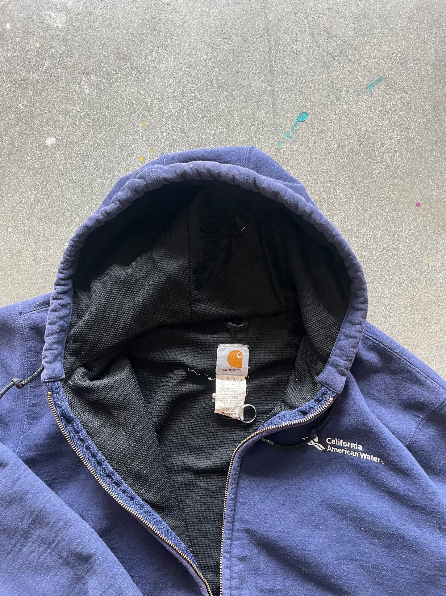 90’S NAVY THERMAL LINED CARHARTT ZIP UP HOODIE - BOXY L