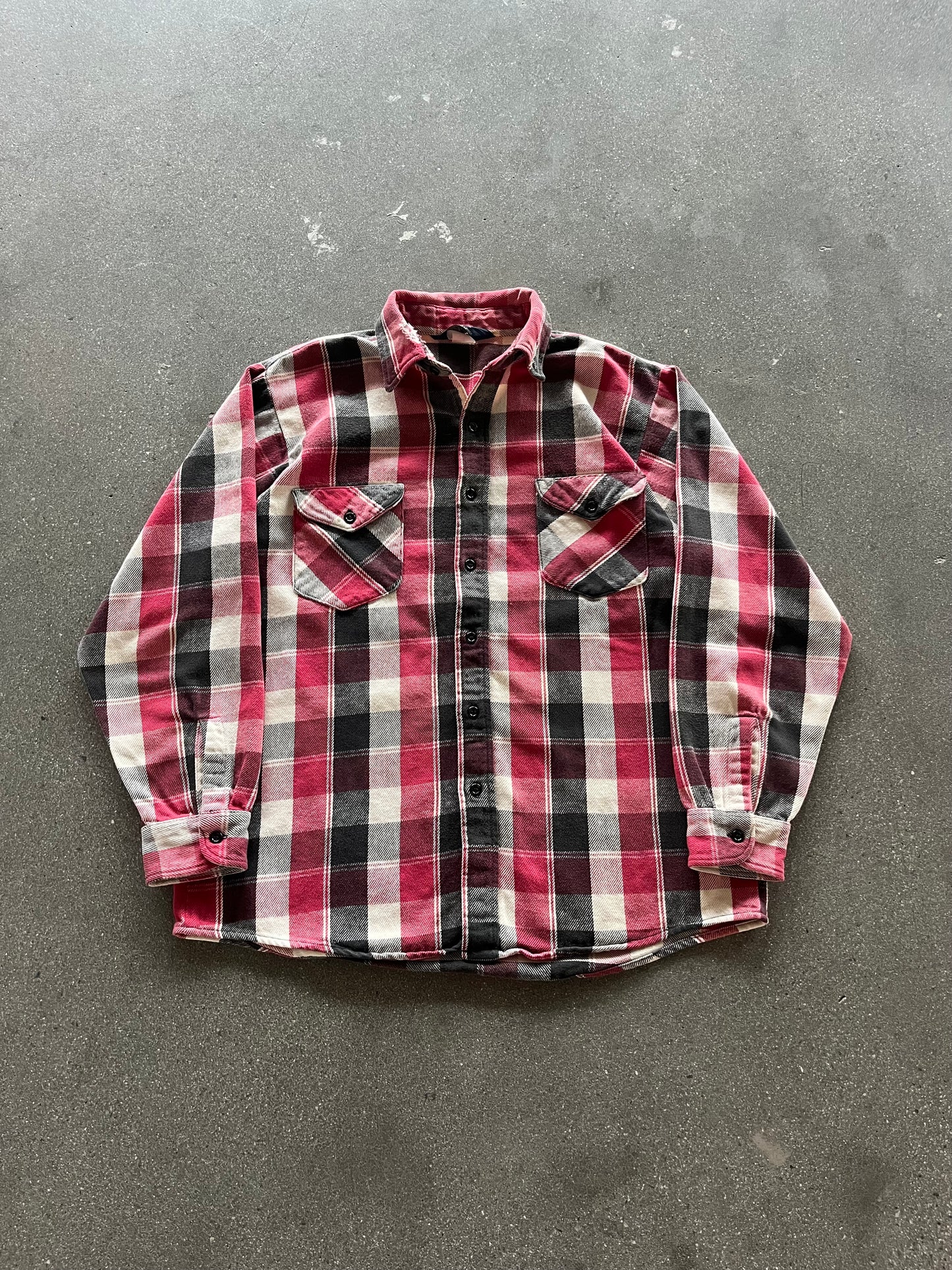 70’S RED WOVEN OSH KOSH PLAID FLANNEL - L