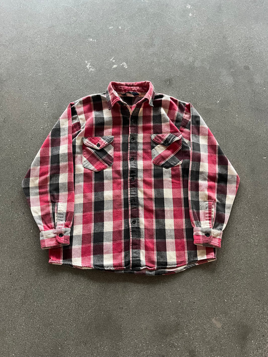 70’S RED WOVEN OSH KOSH PLAID FLANNEL - L