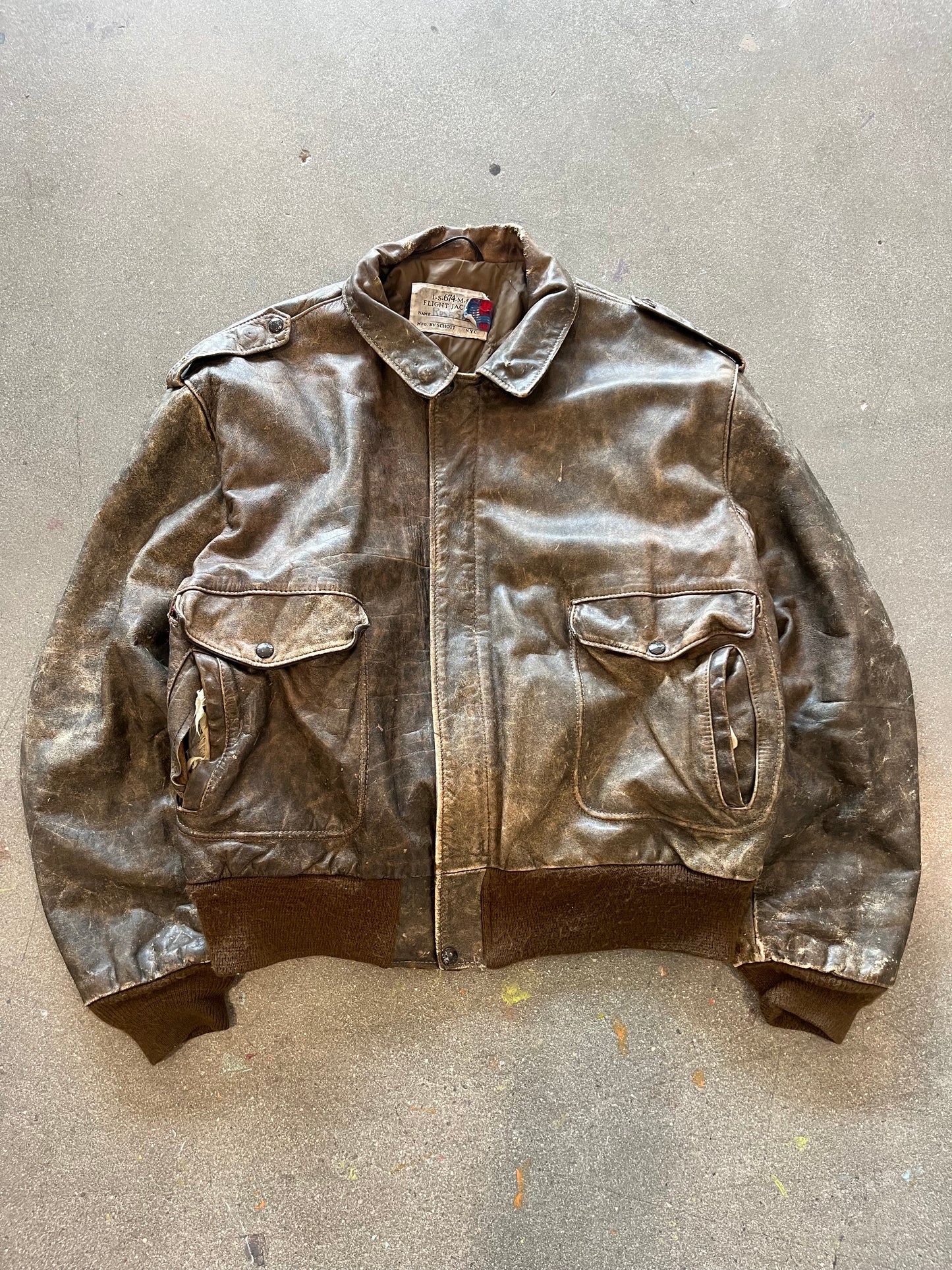 80’S BROWN LEATHER TYPE A-2 FLIGHT JACKET - BOXY XL