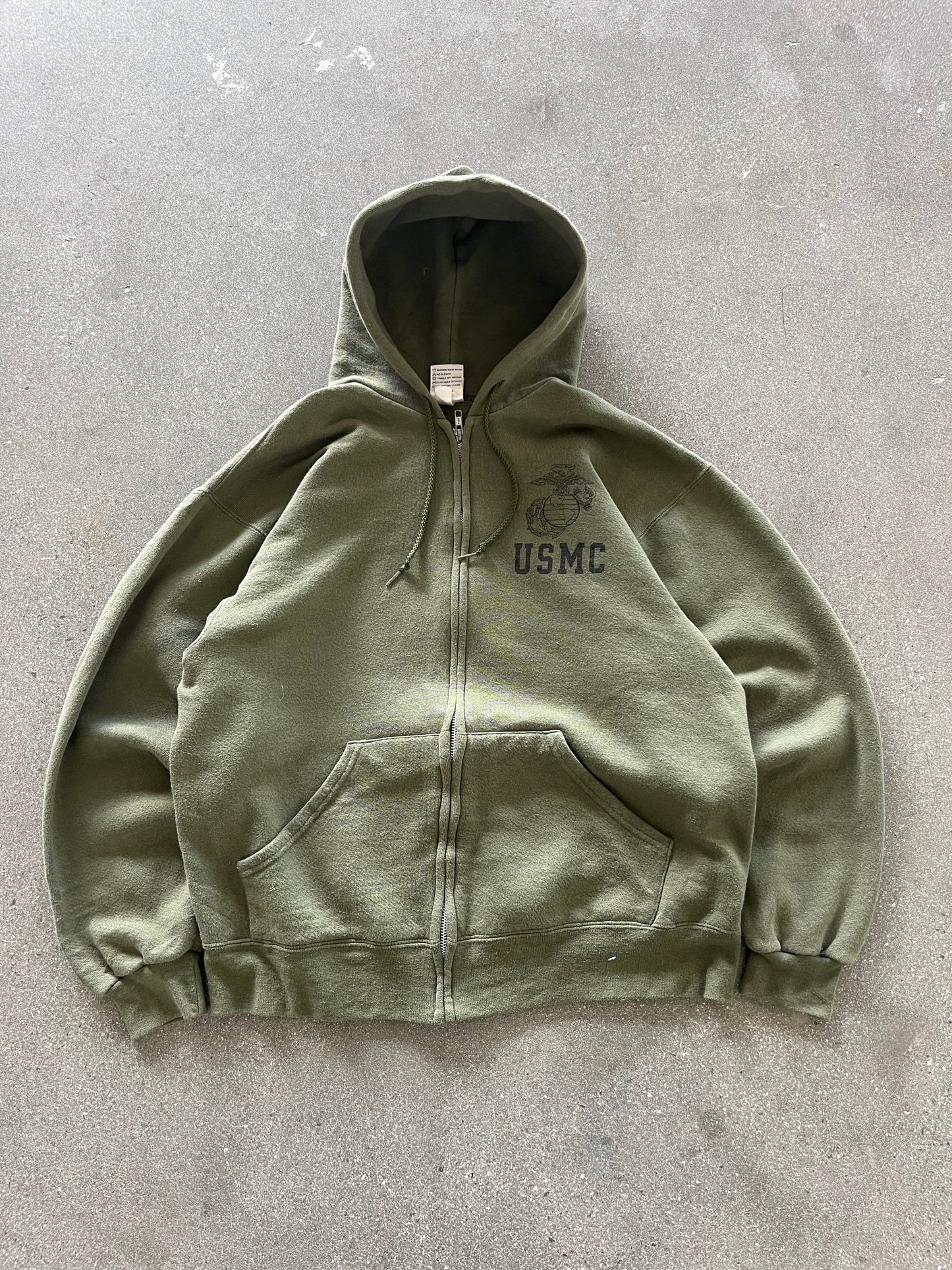 90’S MILITARY GREEN USMC ZIP UP HOODIE - BOXY L