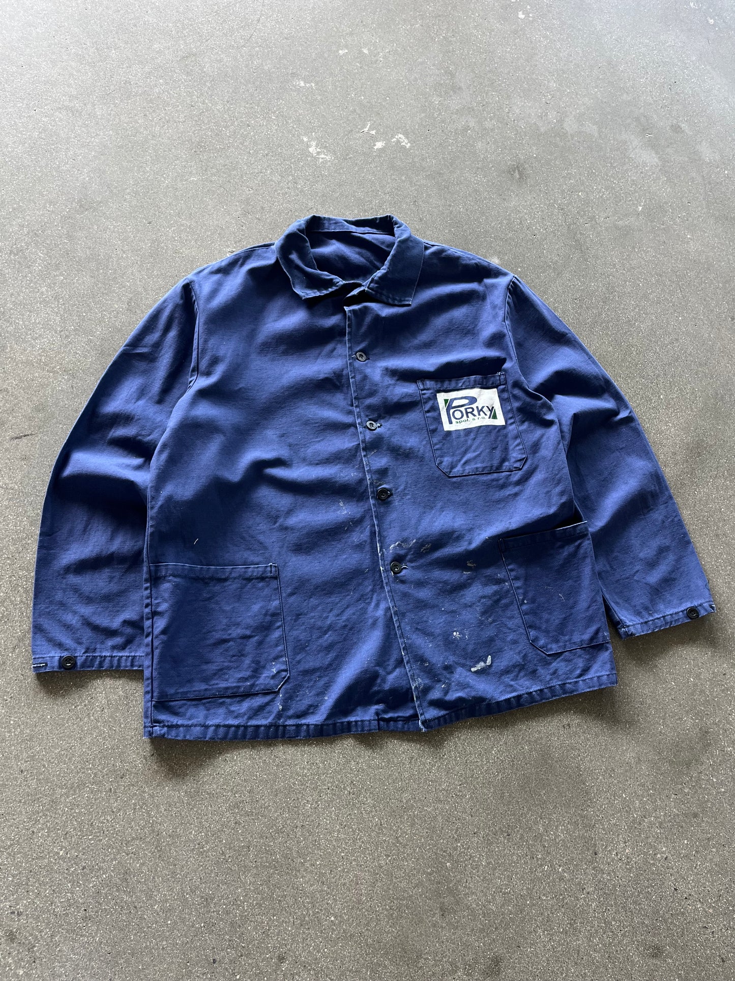 70’S PAINT SPLATTERED “PORKY” FRENCH CHORE JACKET - L/XL