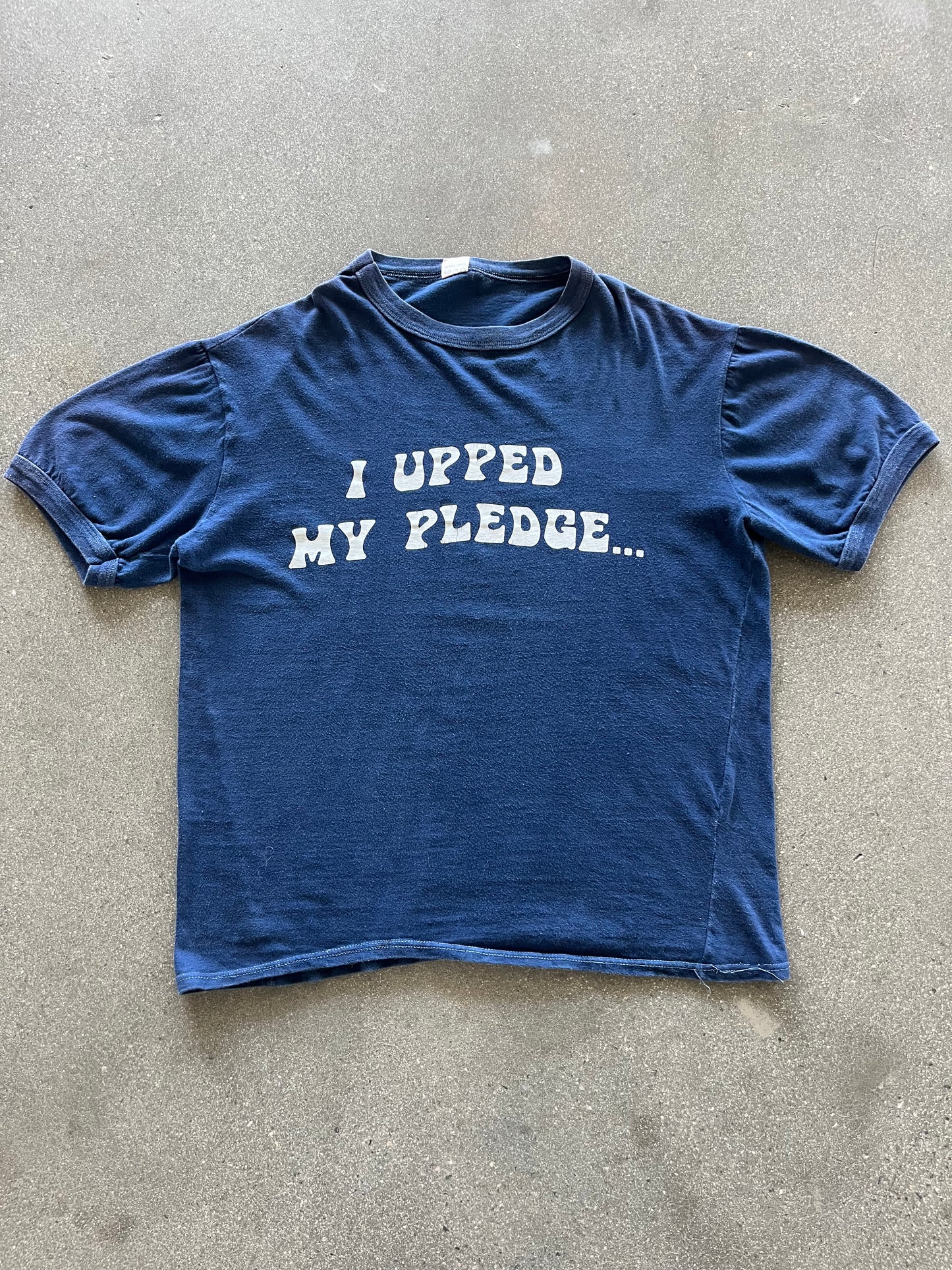 80’S NAVY BLUE “UP YOURS!” RINGER - L