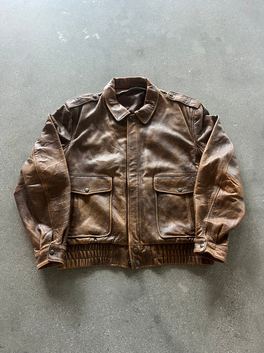 80’S A2 BROWN LEATHER FLIGHT JACKET - BOXY L