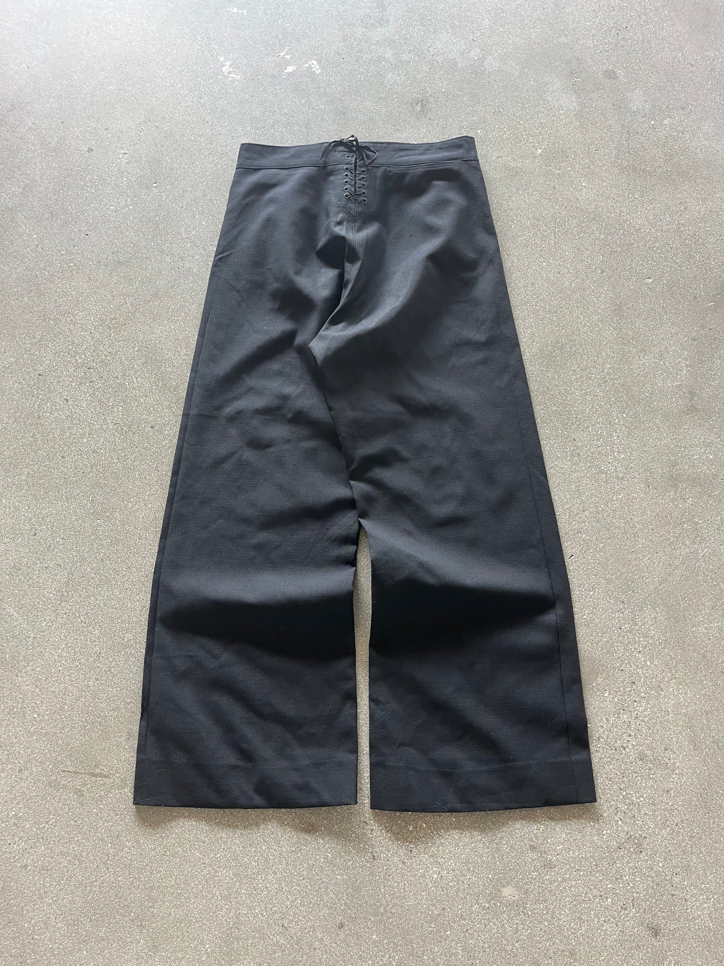 60’S JET BLACK WOOL SAILOR PANTS - 32