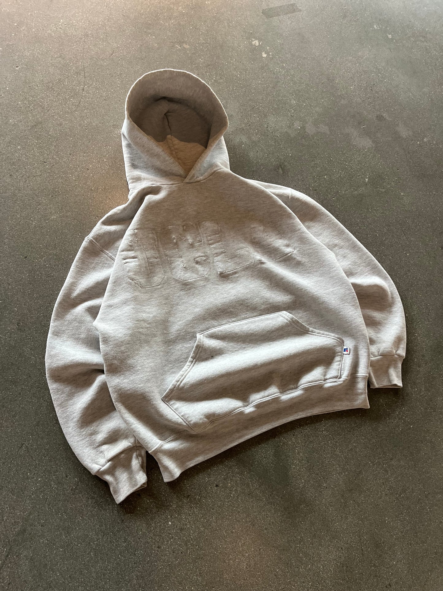 90’S HEATHER GRAY UCLA UNSTITCHED RUSSELL ATHLETIC HOODIE - BOXY L
