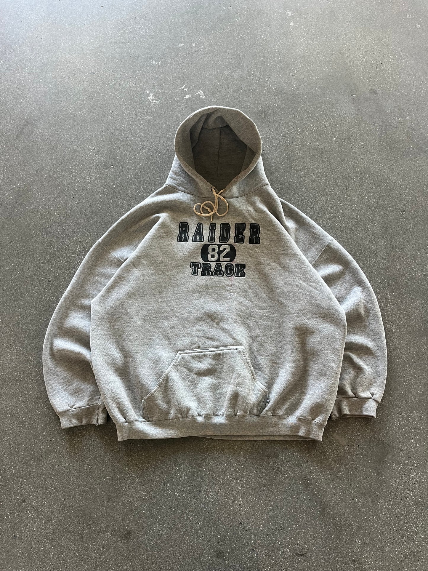 90’S HEATHER GRAY “RAIDERS TRACK” HOODIE - BOXY XL