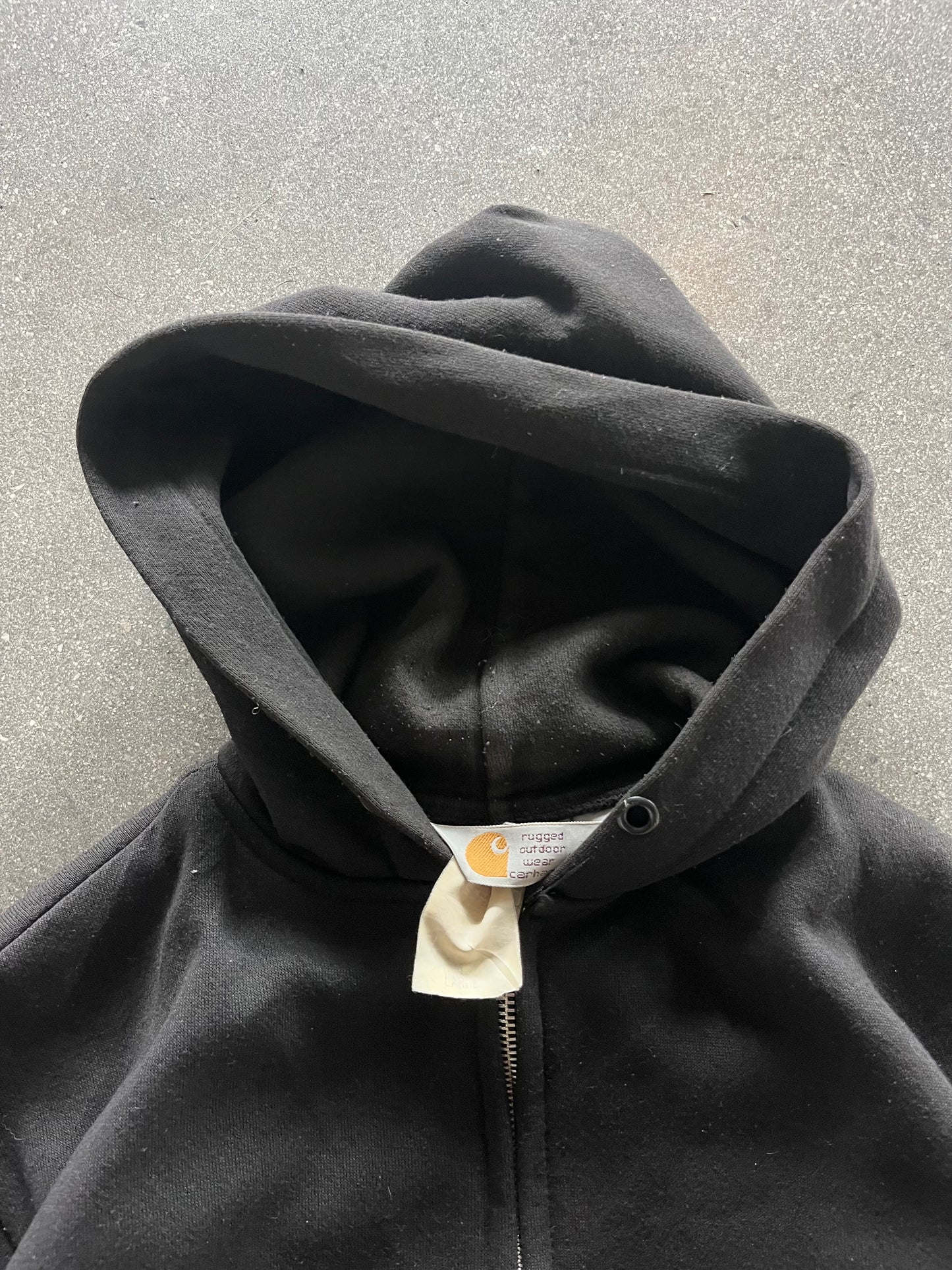 90’S JET BLACK WAFFLE LINED CARHARTT ZIP UP HOODIE - BOXY M/L
