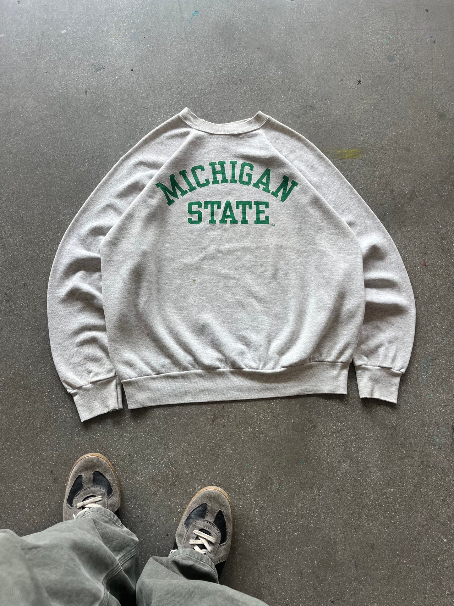 90’S HEATHER GRAY “MICHIGAN ST.” CREWNECK - BOXY L