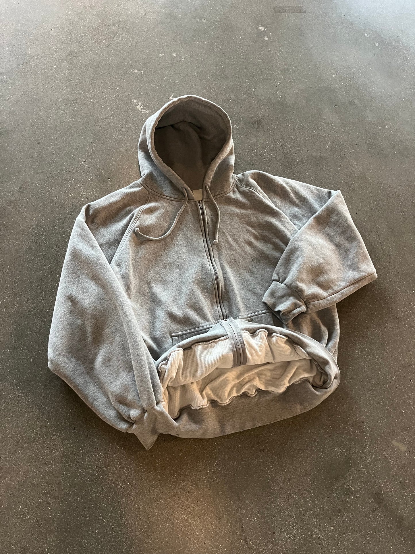 80’S HEATHER GRAY THERMAL LINE ZIP UP - BOXY L/XL