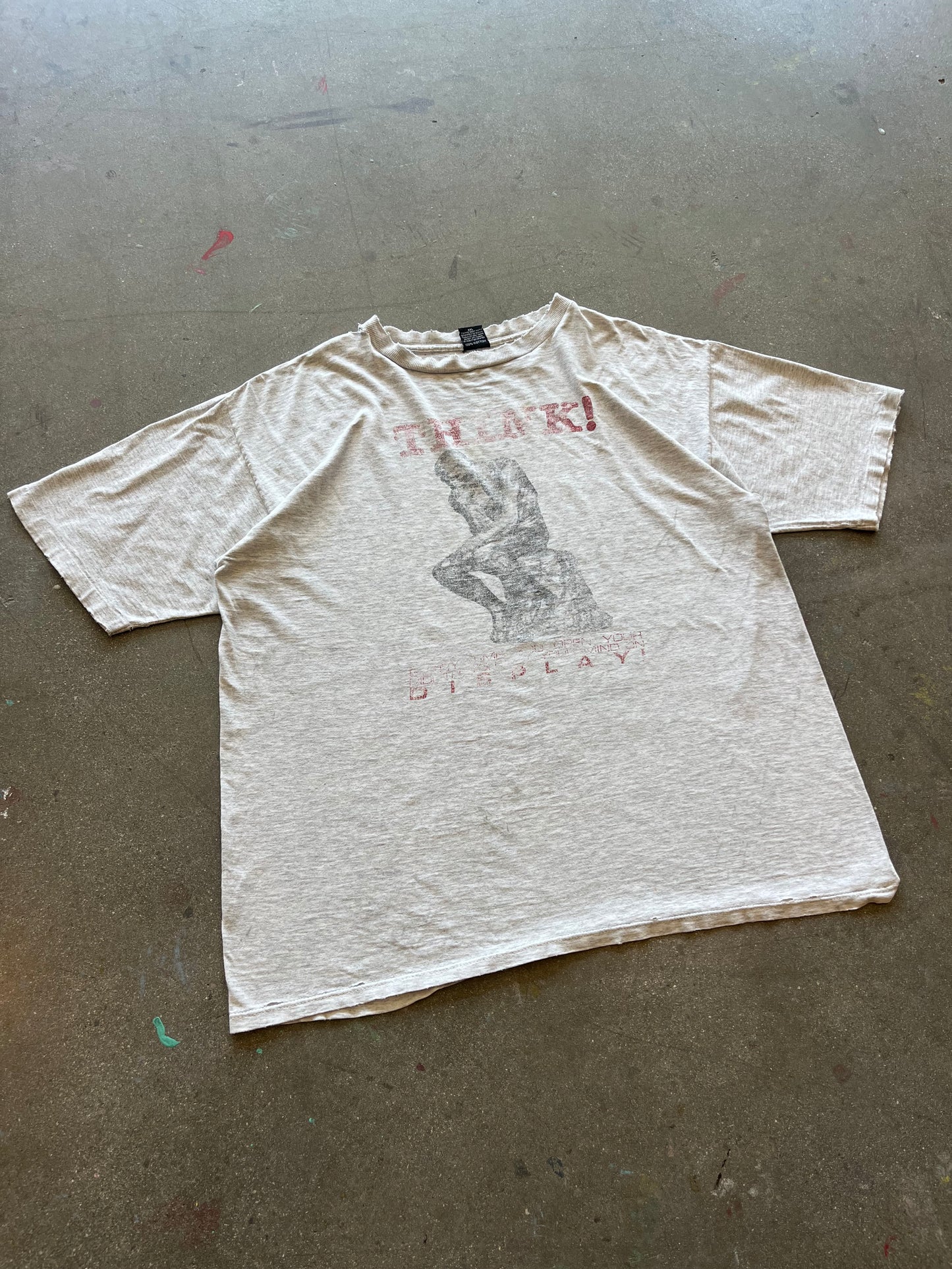 90’S DISTRESSED “THINK!” SCULPTURE TEE - XXL