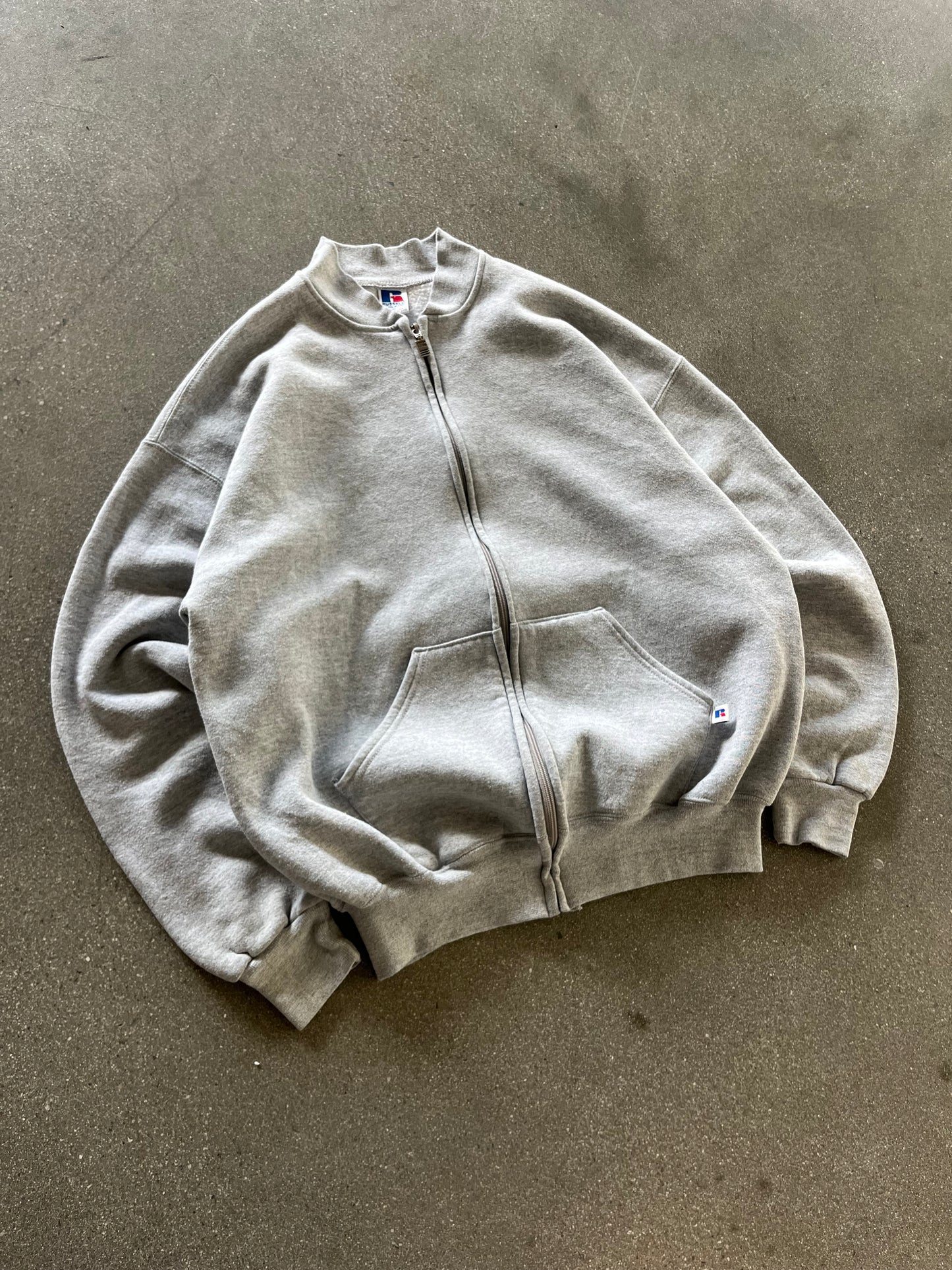 90’S HEATHER GRAY ZIP UP RUSSELL - BOXY L