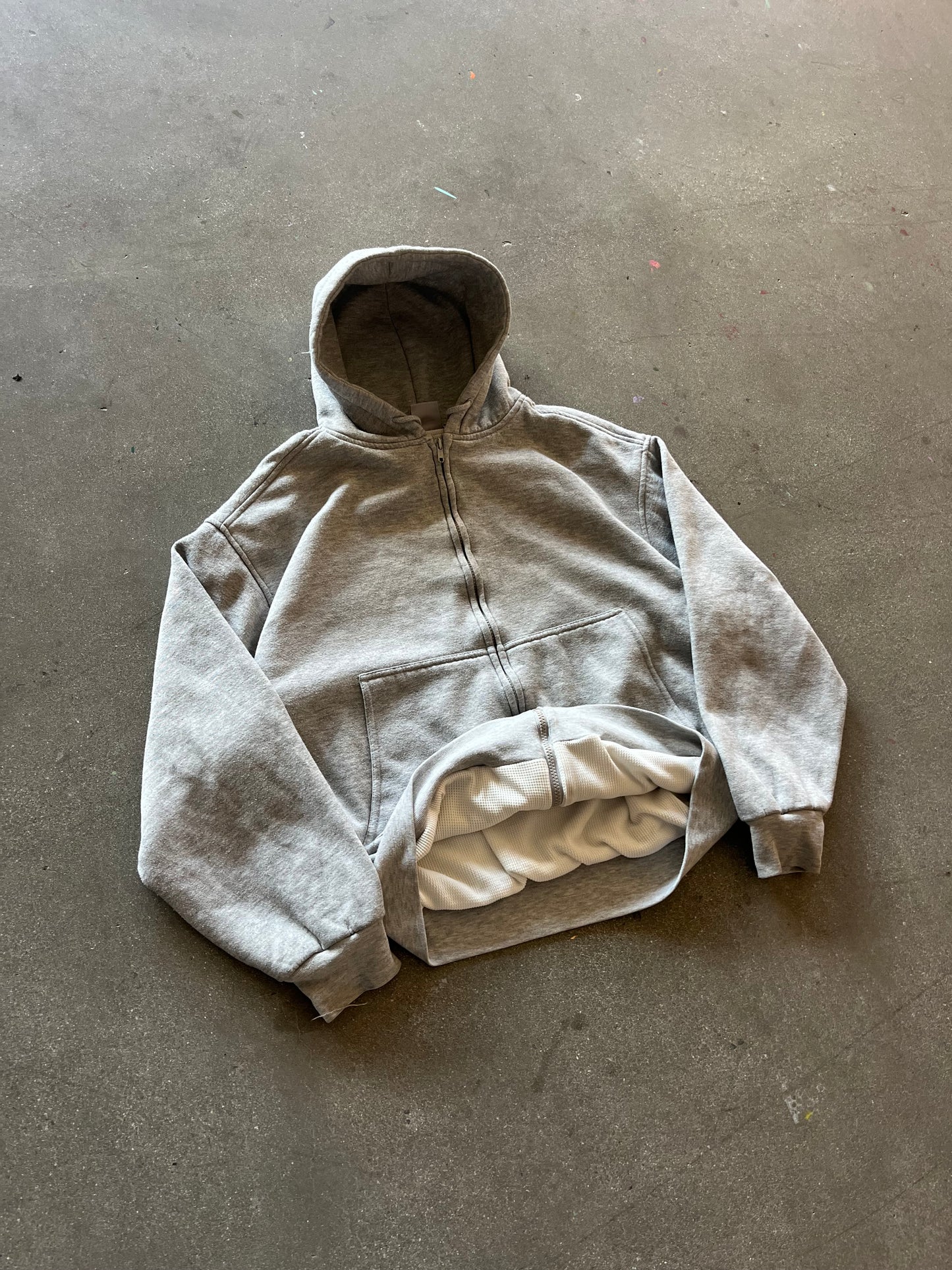 90’S HEATHER GRAY THERMAL LINED ZIP UP HOODIE - BOXY L