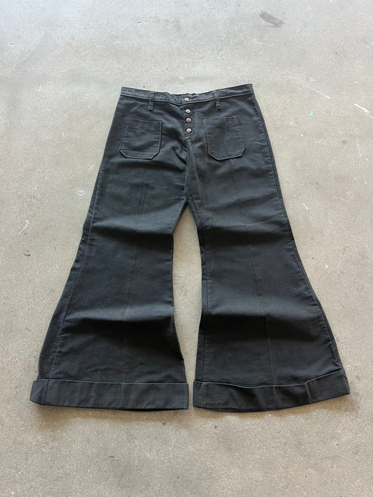 70’S BLACK FRENCH FLARE SAILOR PANTS - 33