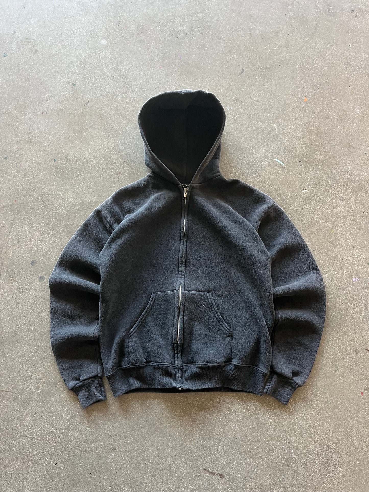 90’S FADED BLACK ZIP UP HOODIE - S