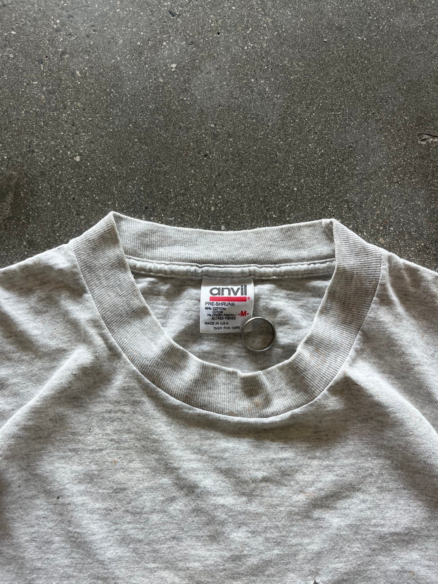 90’S HEATHER GRAY “EMBRY RIDDLE” POCKET TEE - M/L
