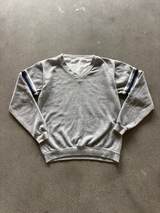80’S HEATHER GRAY SPORT V-NECK CREWNECK - S