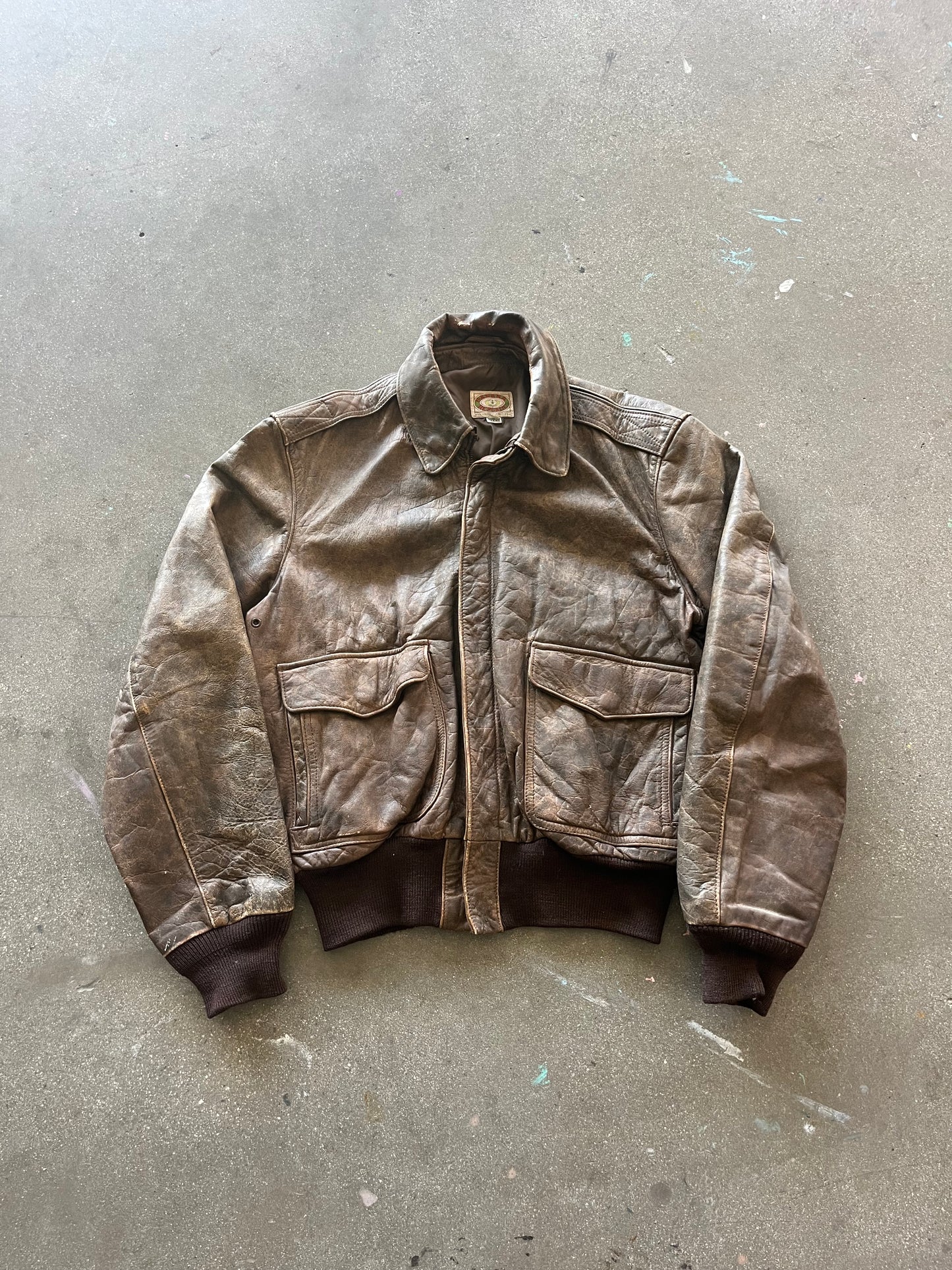 80’S BANANA REPUBLIC BROWN LEATHER FLIGHT JACKET - S/M