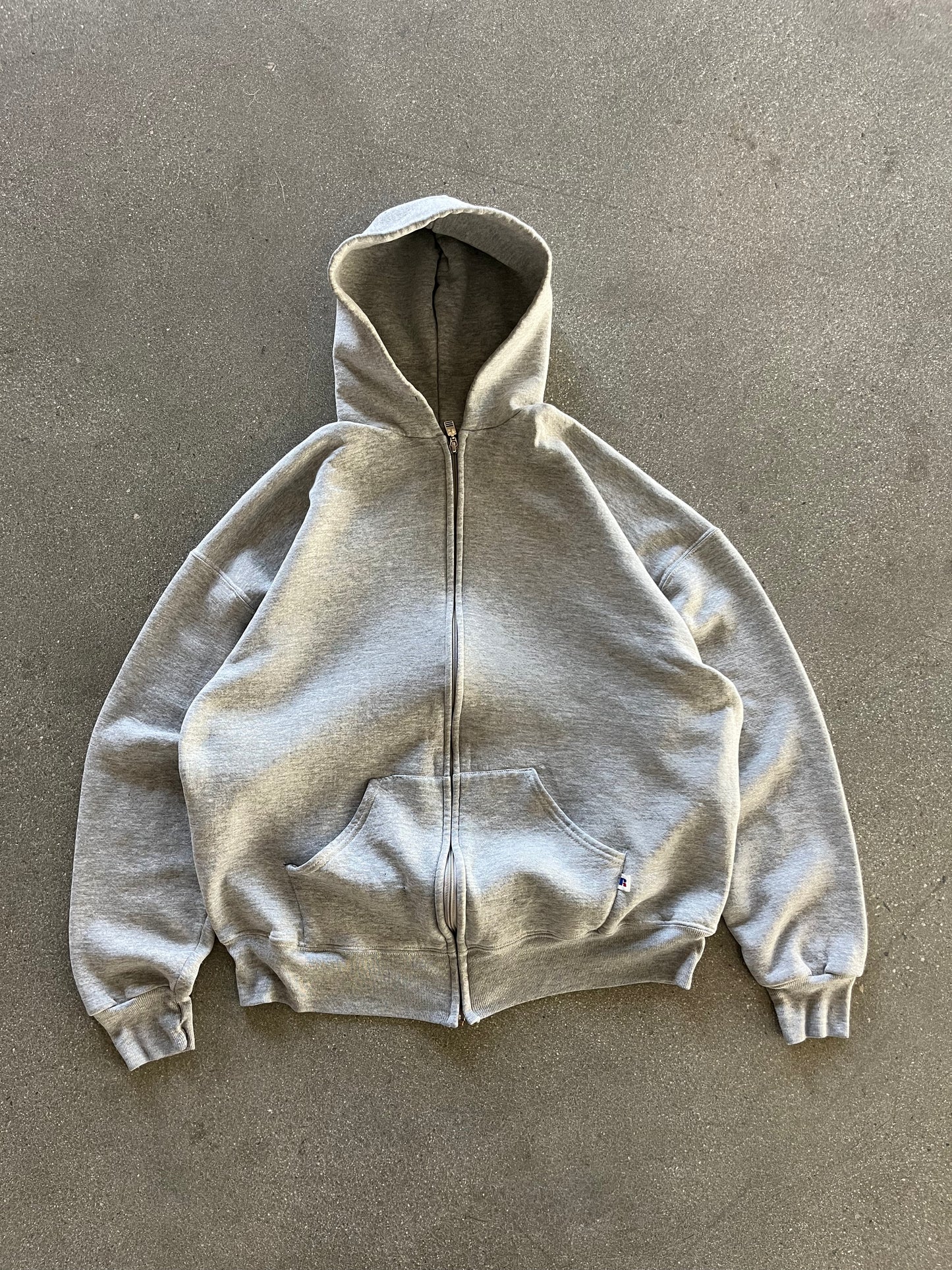 90’S GRAY RUSSELL ATHLETIC ZIP UP HOODIE - BOXY L