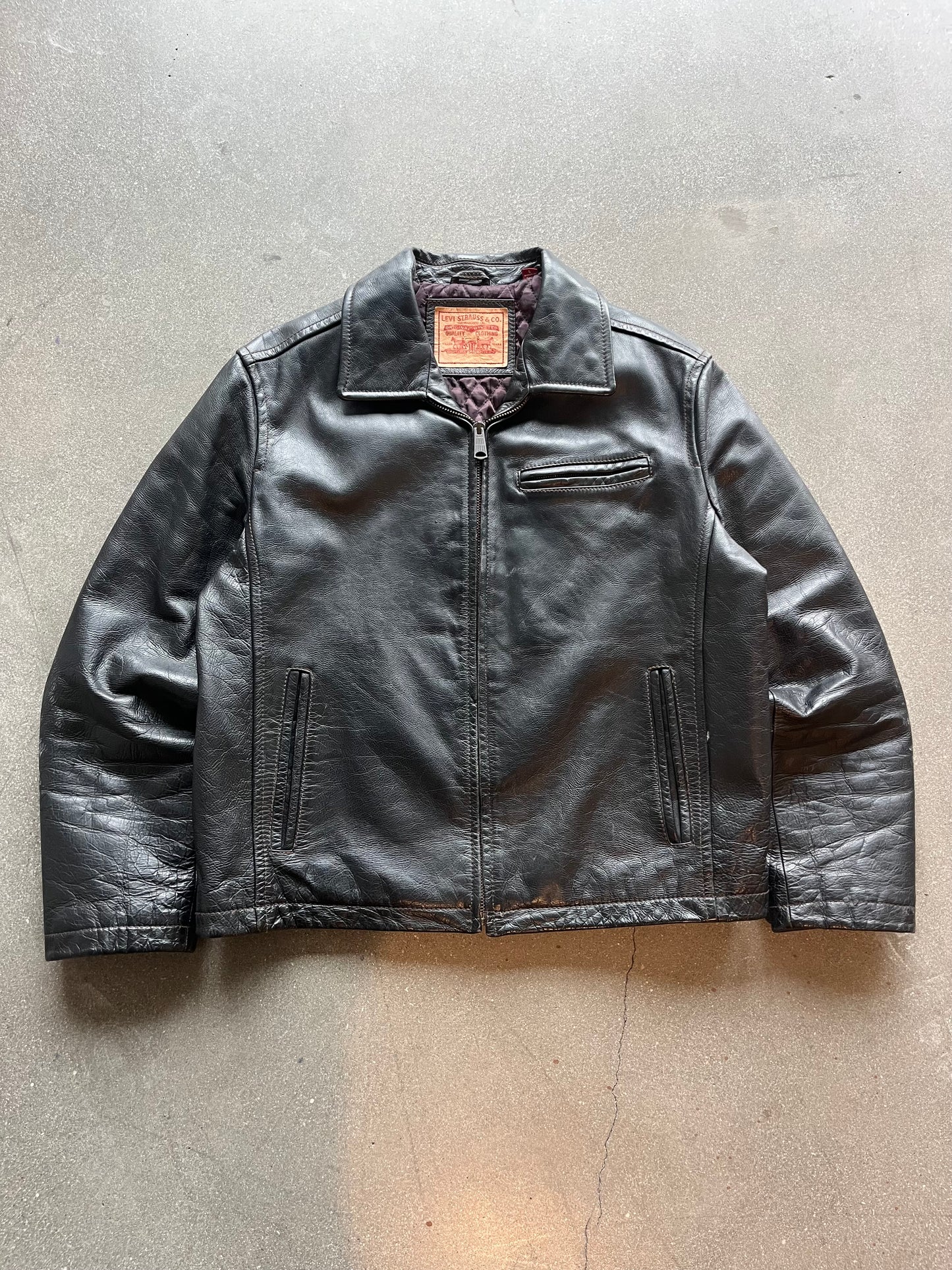 90’S BLACK QUILT LINED LEVI’S LEATHER JACKET - BOXY L
