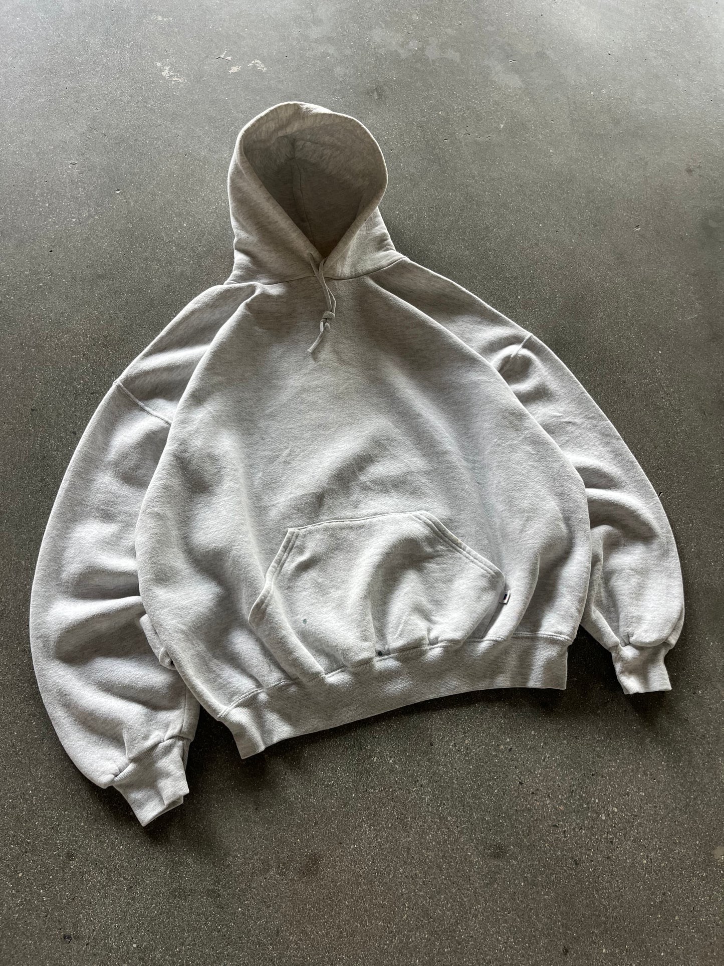 90’S HEATHER GRAY RUSSELL ATHLETIC HOODIE - BOXY XL