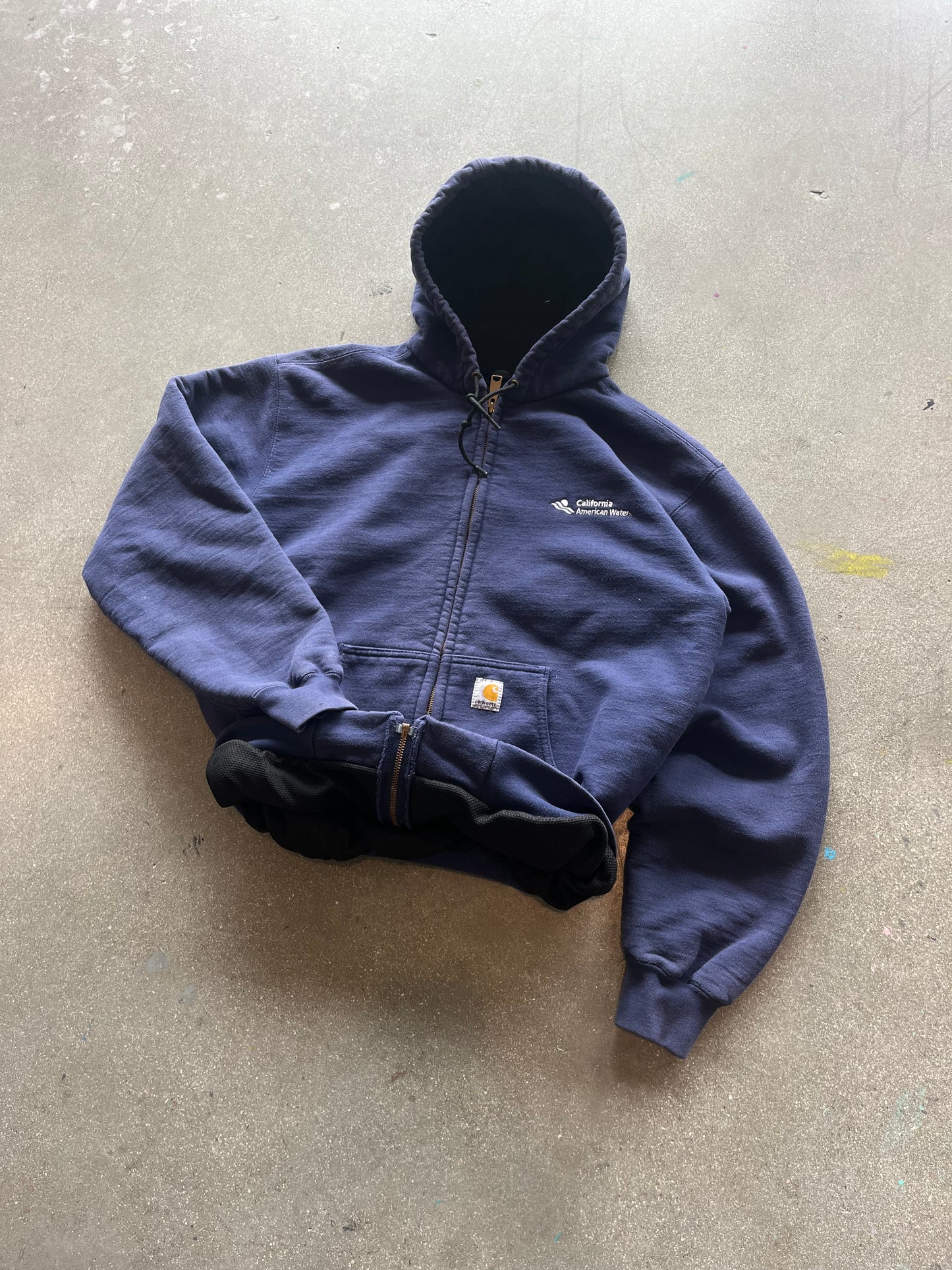 90’S NAVY THERMAL LINED CARHARTT ZIP UP HOODIE - BOXY L