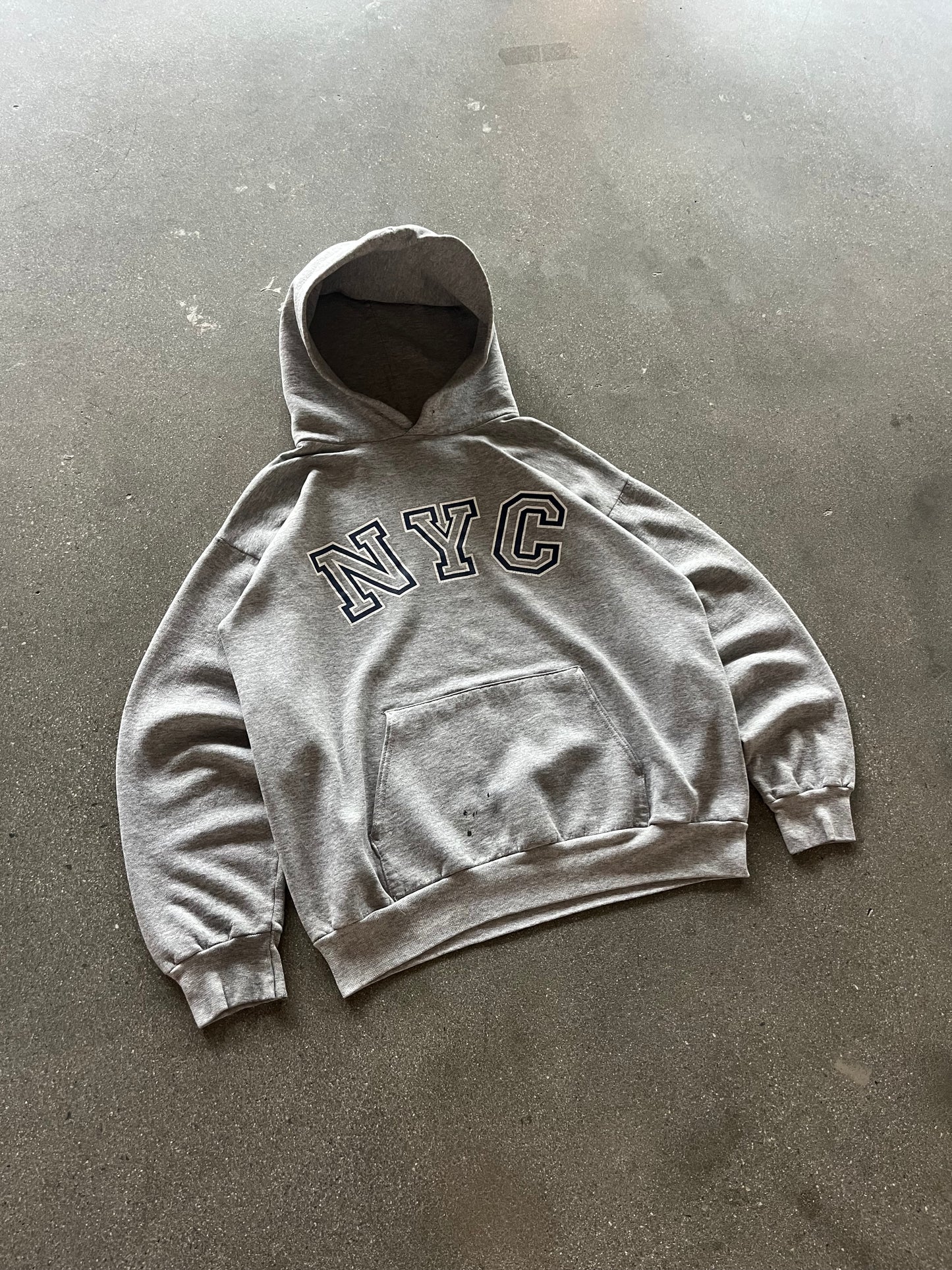 90’S HEATHER GRAY “NYC” HOODIE - BOXY S/M