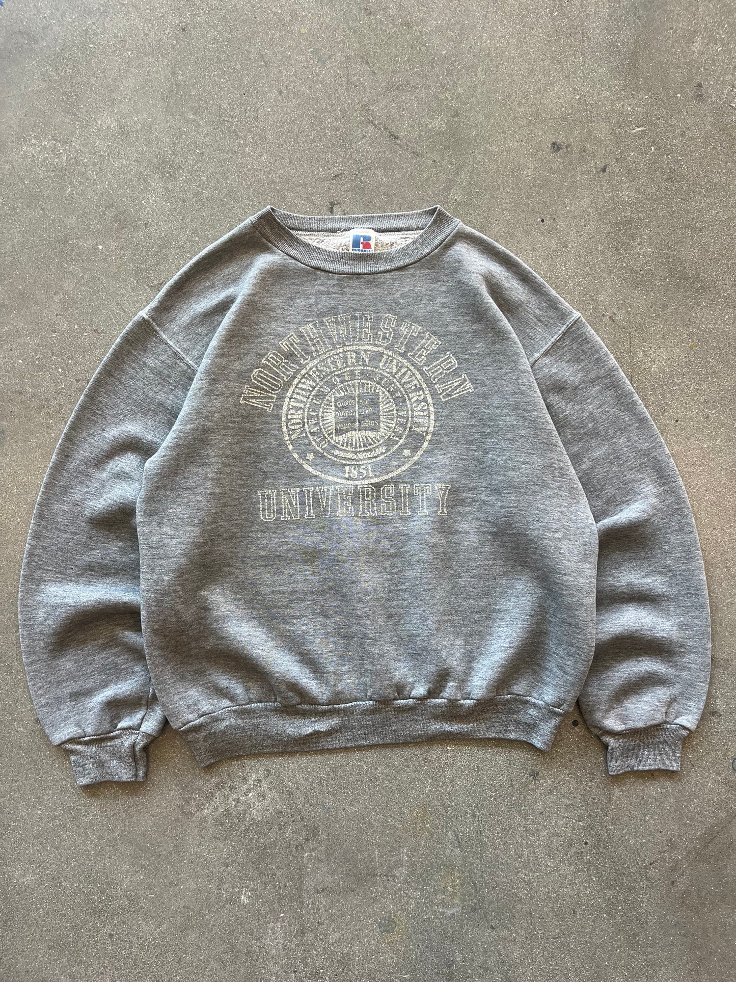 80’S NORTHWESTERN CEMENT GRAY RUSSELL CREWNECK - BOXY M