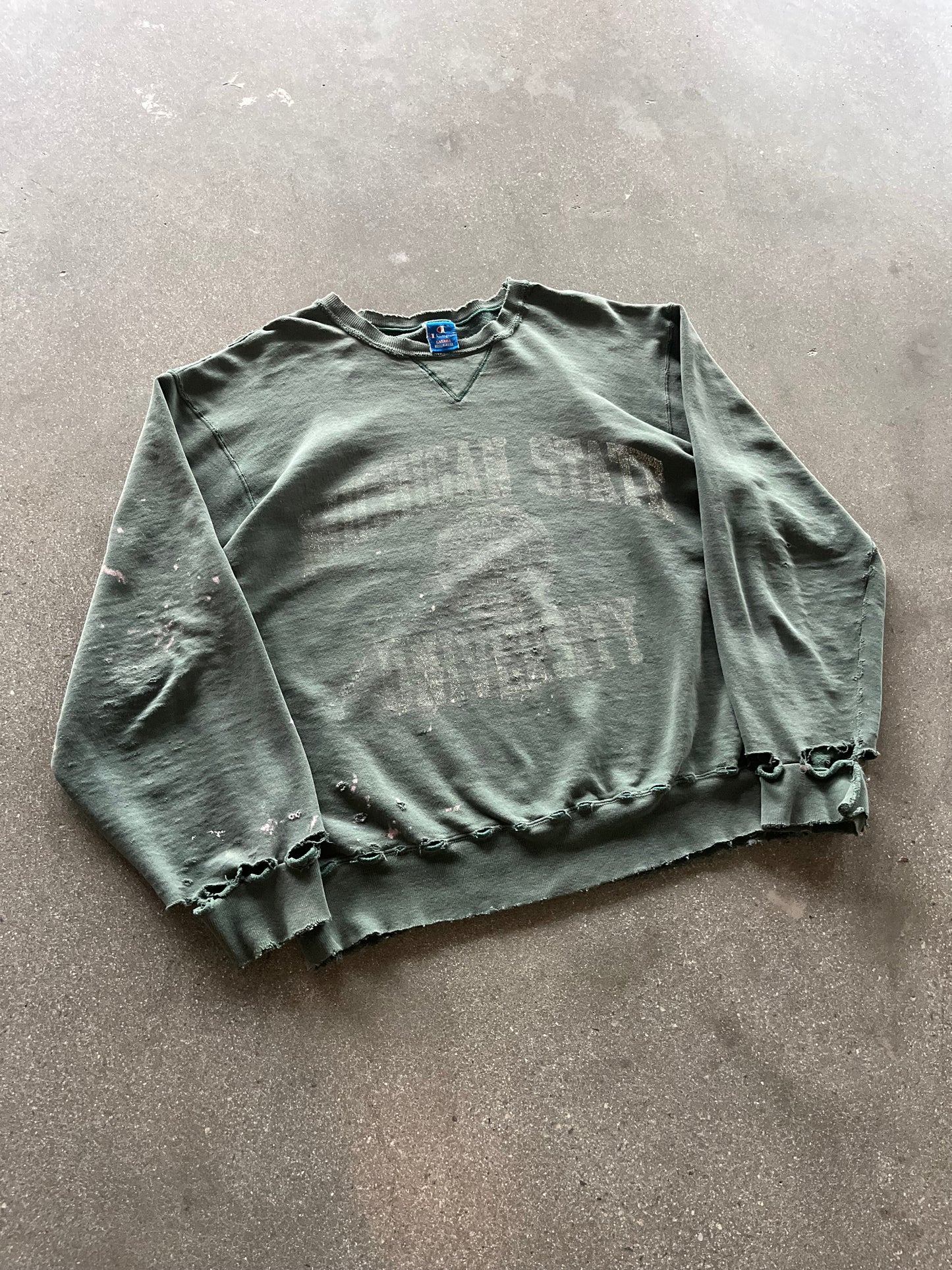 90’S THRASHED “MICHIGAN ST.” GHOST PRINT CHAMPION CREWNECK - BOXY L/XL