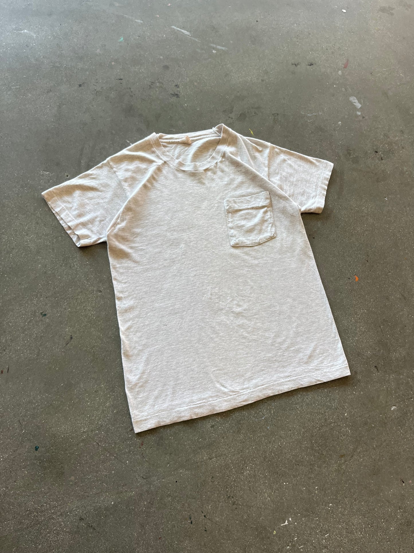 80’S HEATHER GRAY SELVEDGE POCKET TEE - M