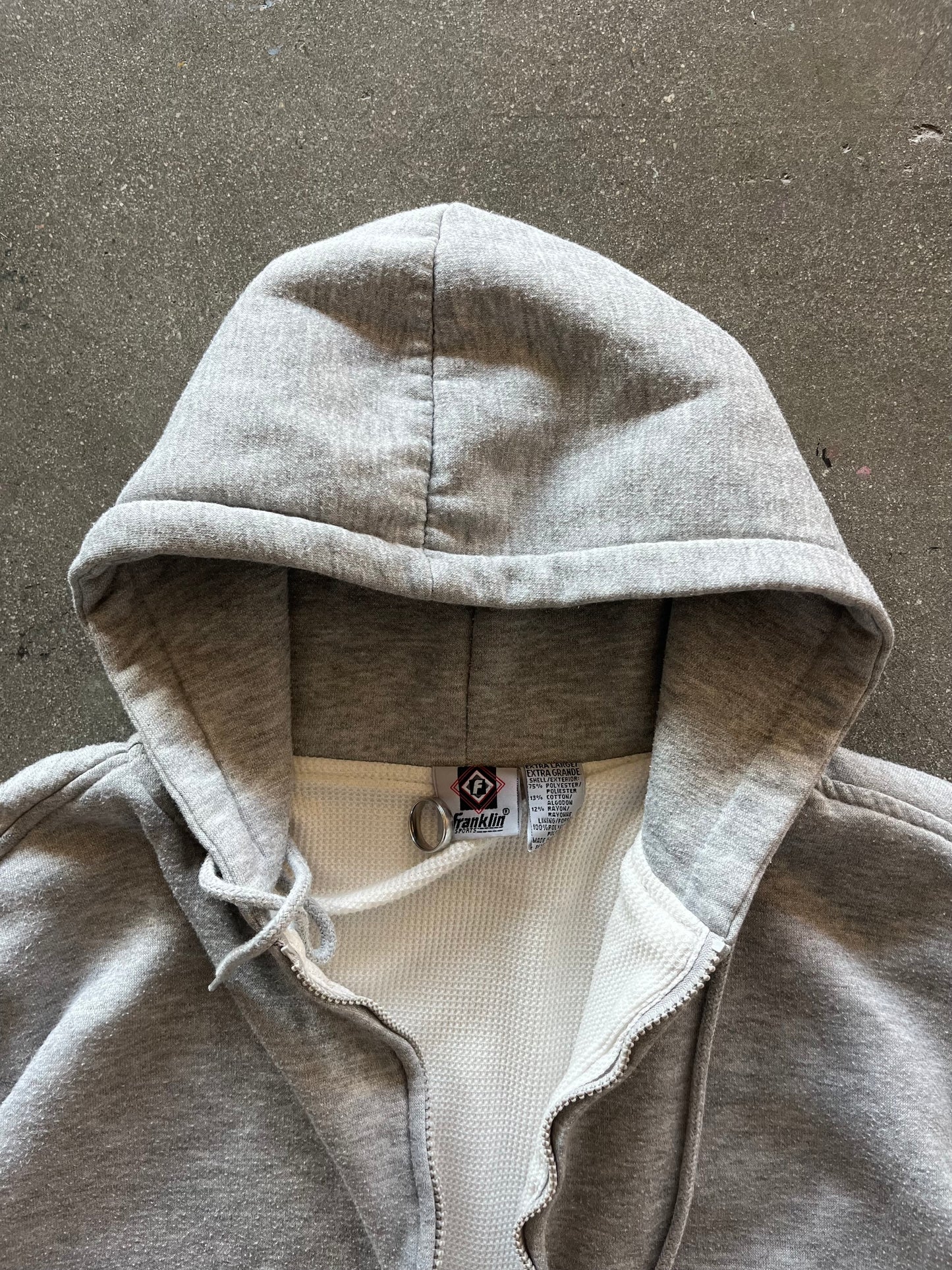 90’S HEATHER GRAY THERMAL LINED ZIP UP HOODIE - BOXY L