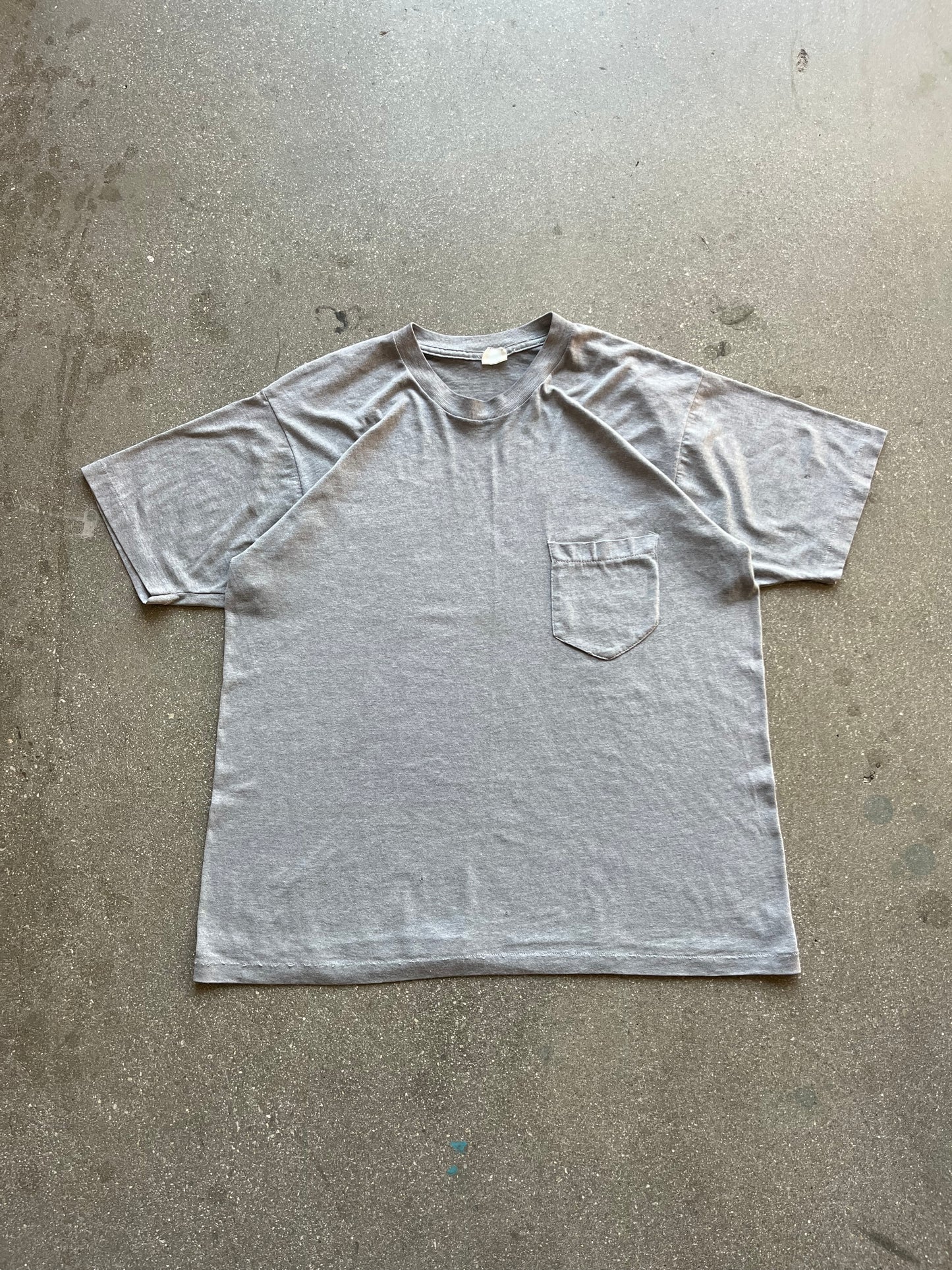80’S HEATHER GRAY SELVEDGE POCKET TEE - L