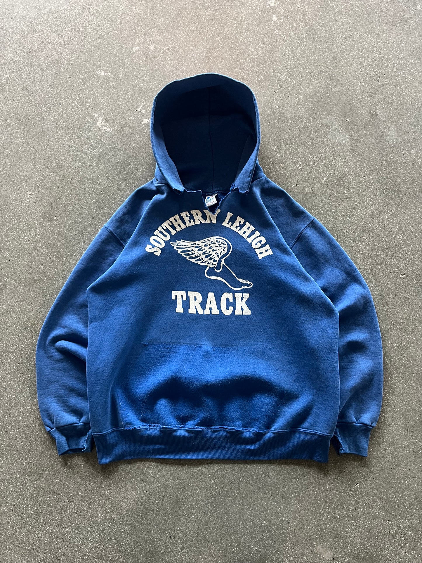 90’S PRIMARY BLUE “LEHIGH TRACK” RUSSELL HOODIE - BOXY L