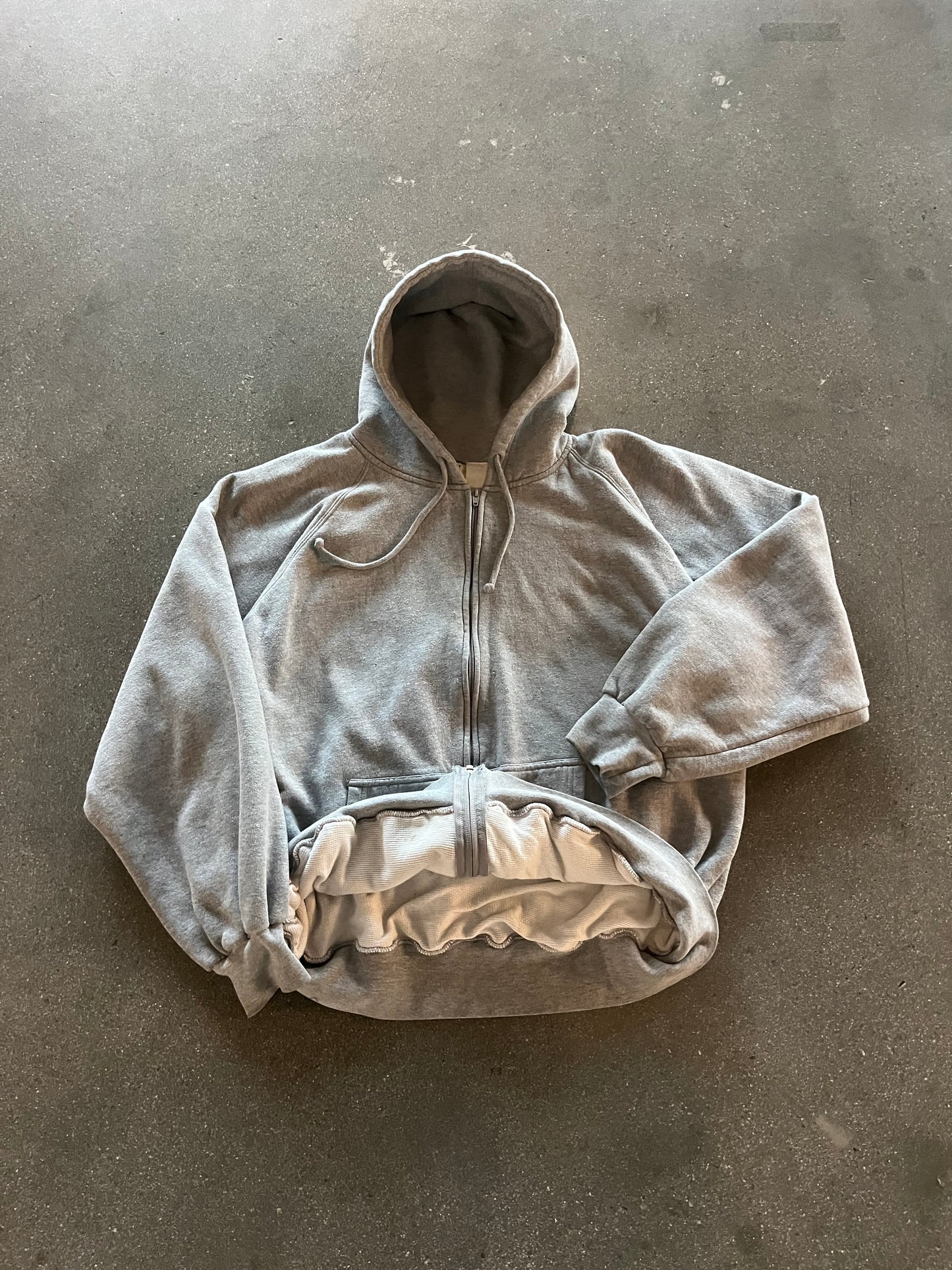 80’S HEATHER GRAY THERMAL LINE ZIP UP - BOXY L/XL