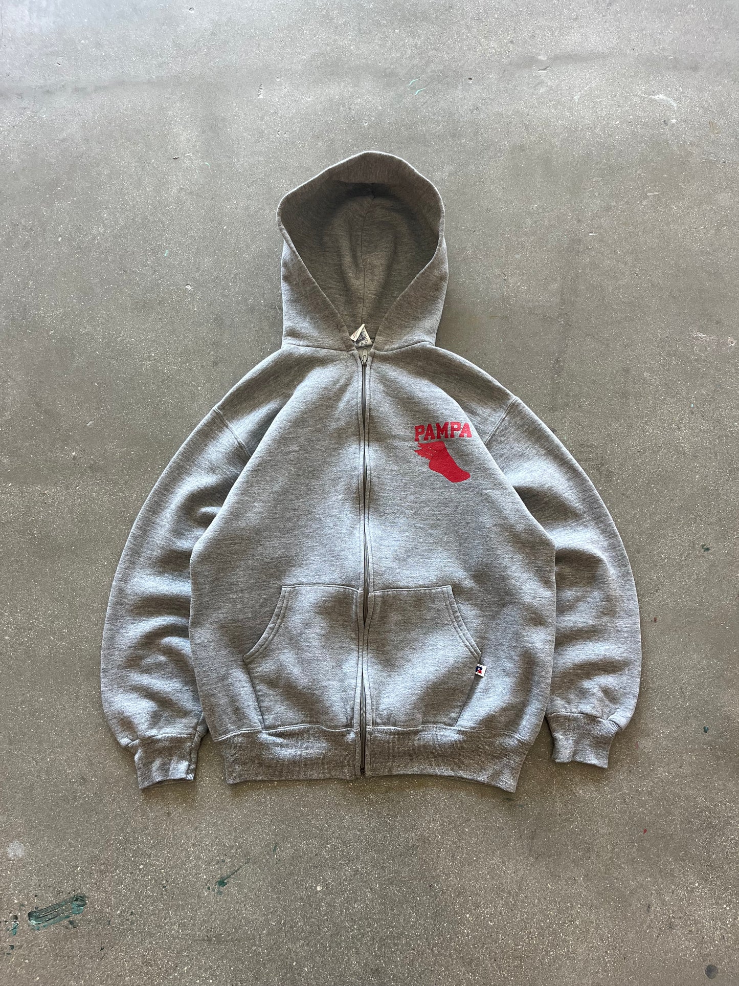 90’S HEATHER GRAY “PAMPA” ZIP UP RUSSELL HOODIE - BOXY M